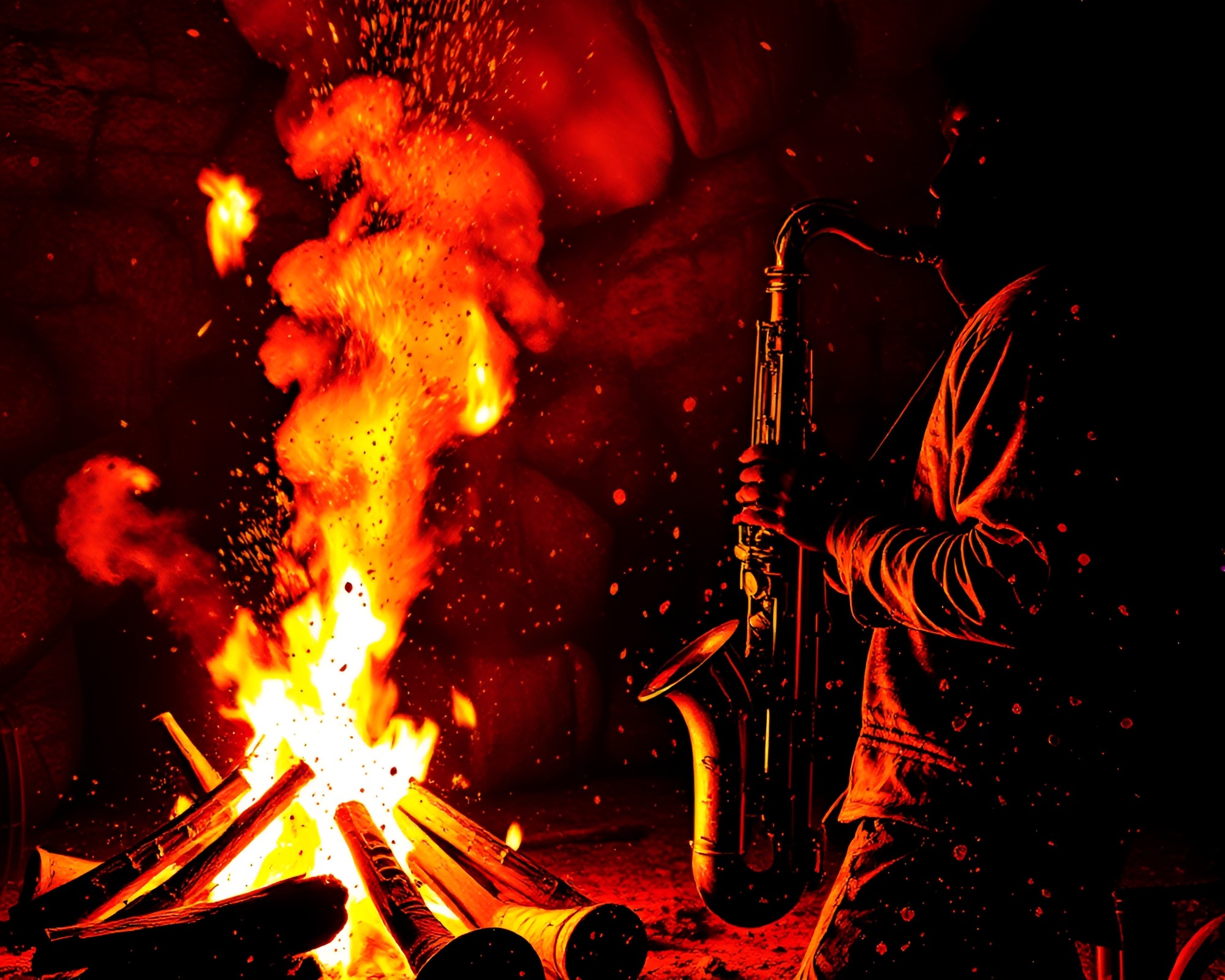 Saxophonist in Splatter Art Fantasy World – free AI stock image