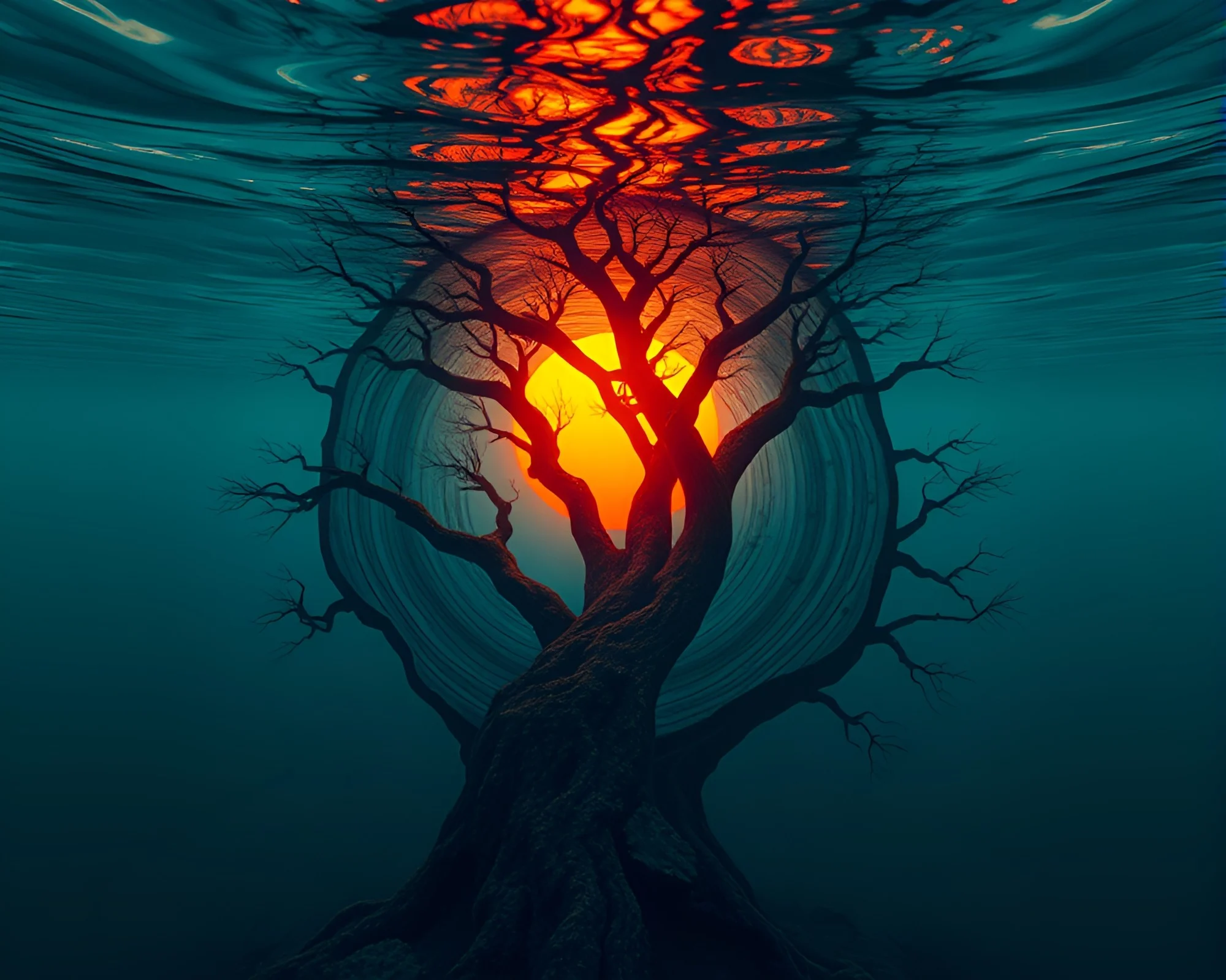 Sunset Orange Submarine Journey Through Kinetic Tree Rings
