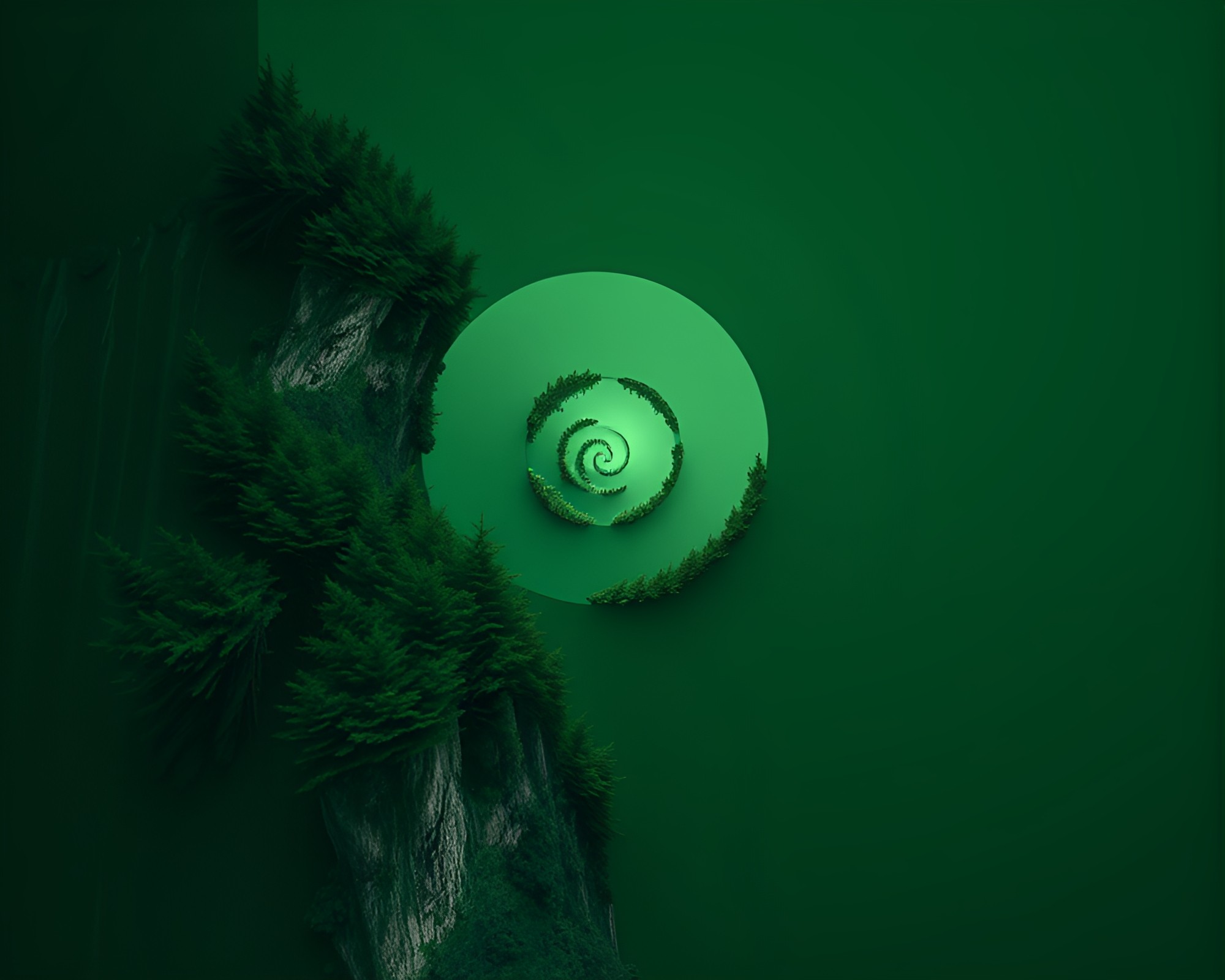 Fibonacci Spiral Cliff: Lush Forest Green Maximalist Design – free AI stock image