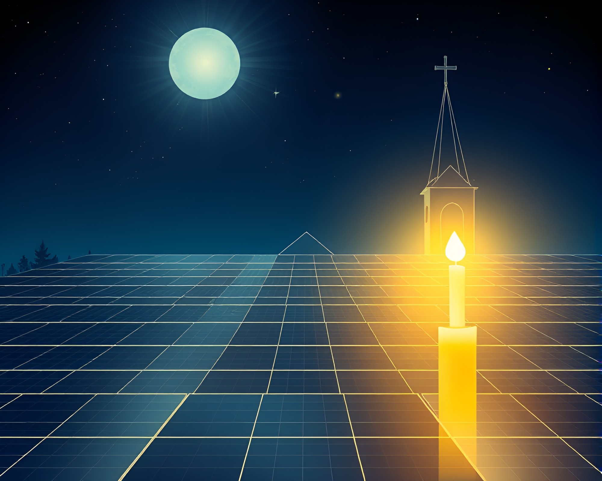 Solar Array Depth Layering in Church Candlelight – free AI stock image