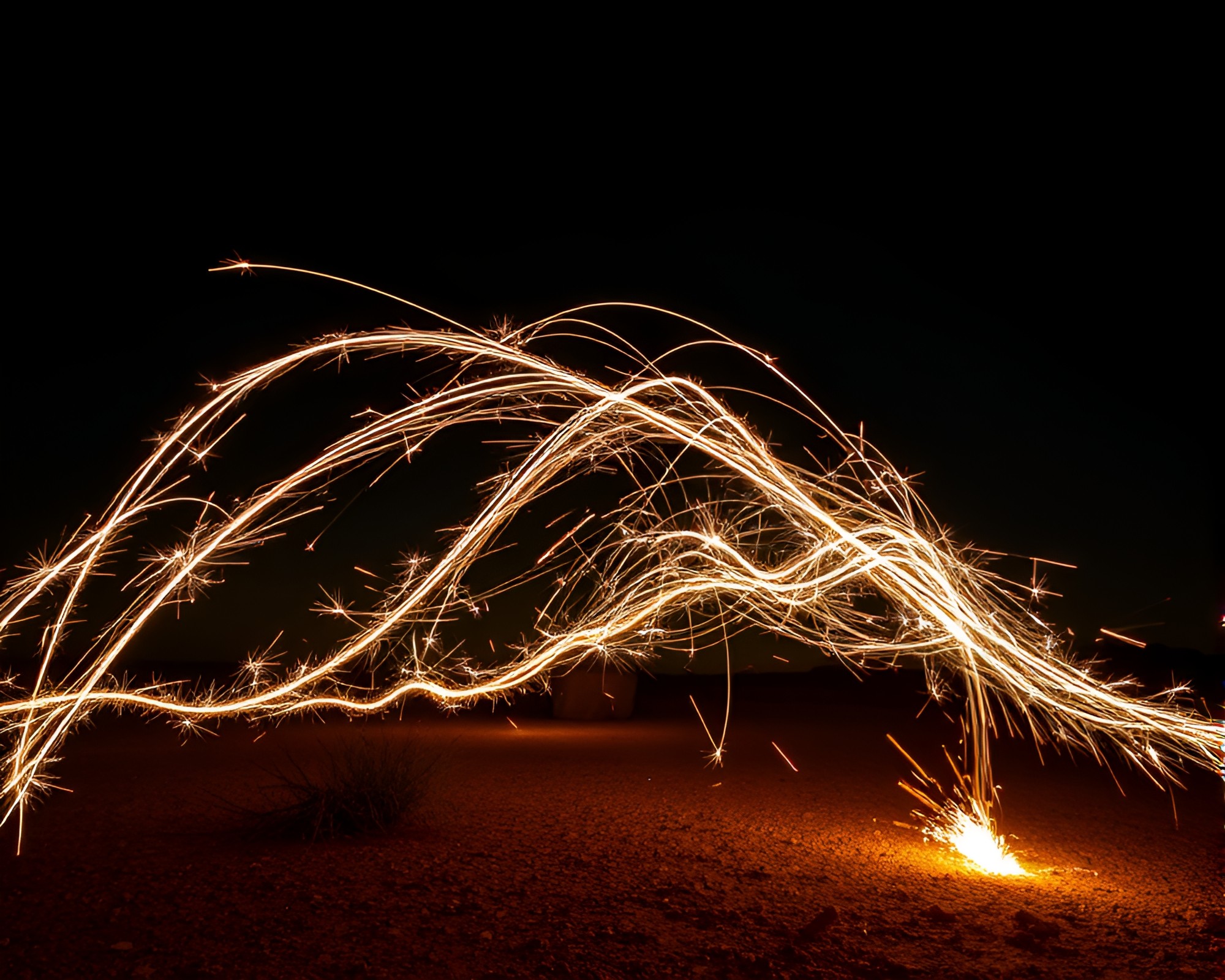 Sparkling Desert Night: Topaz Glow Light Painting – free AI stock image