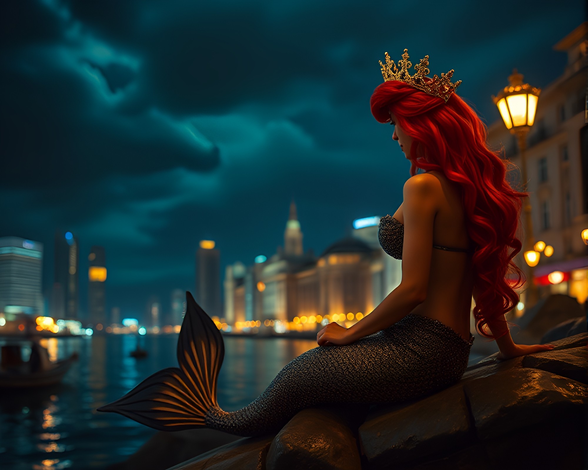 Enchanting Mermaid in Cityscape Fantasy – free AI stock image