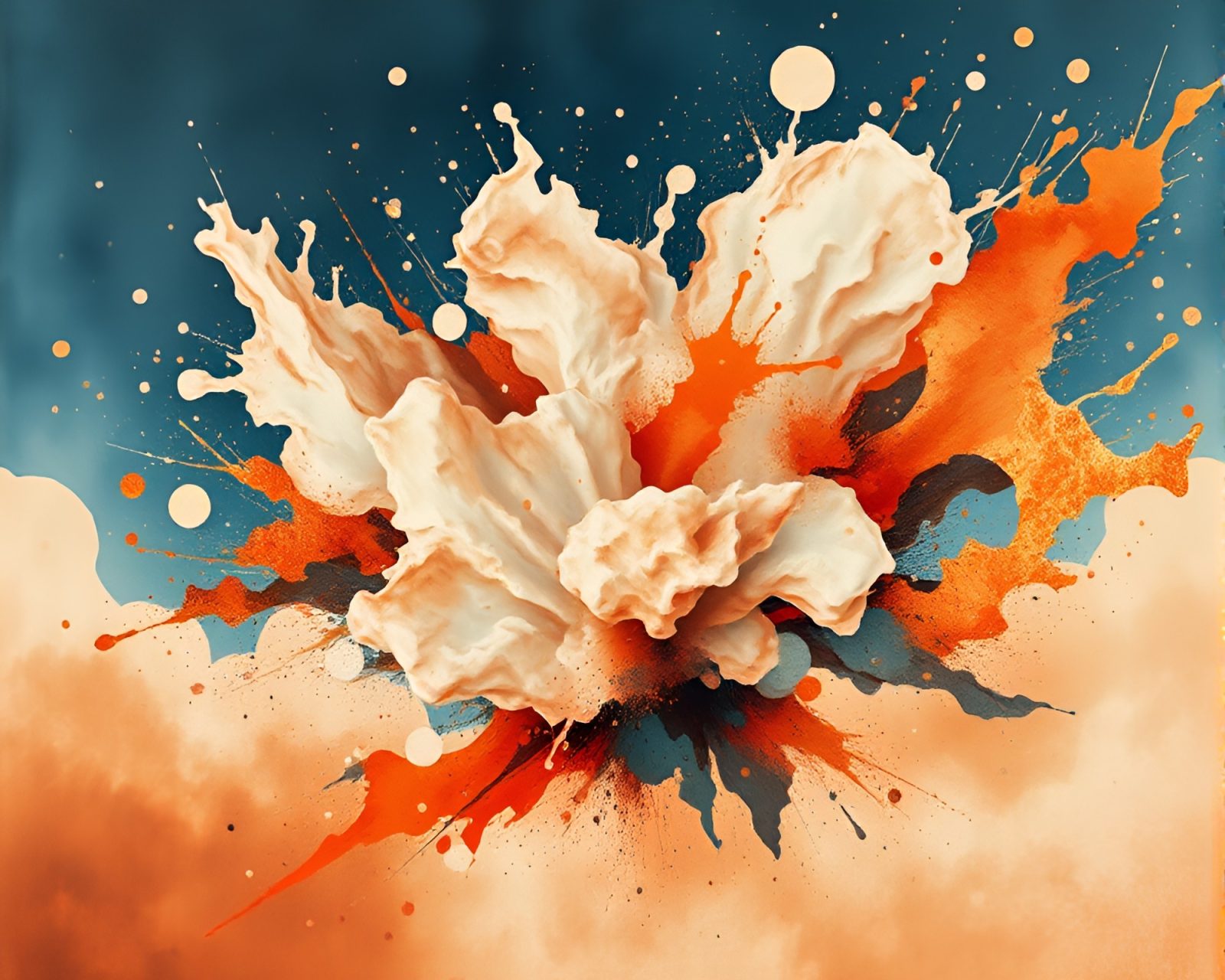 Vibrant explosion cloud above icy glacier in copper hues