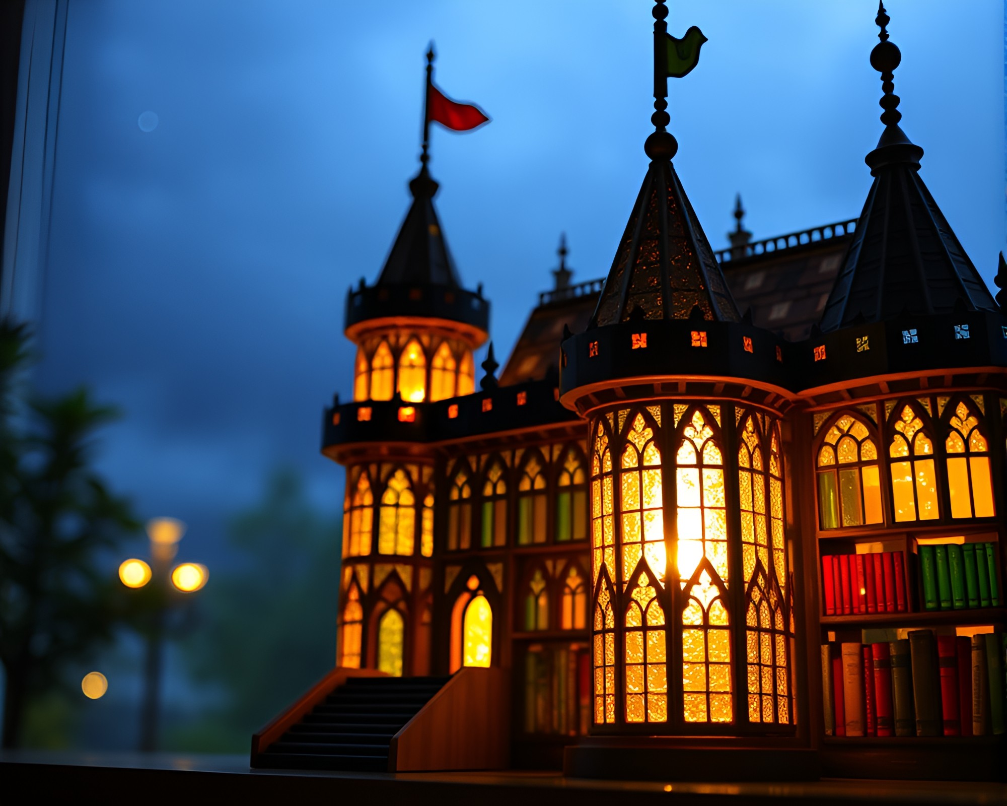 Majestic Castle Illuminated in Soft Lamp Light Origami Style – free AI stock image