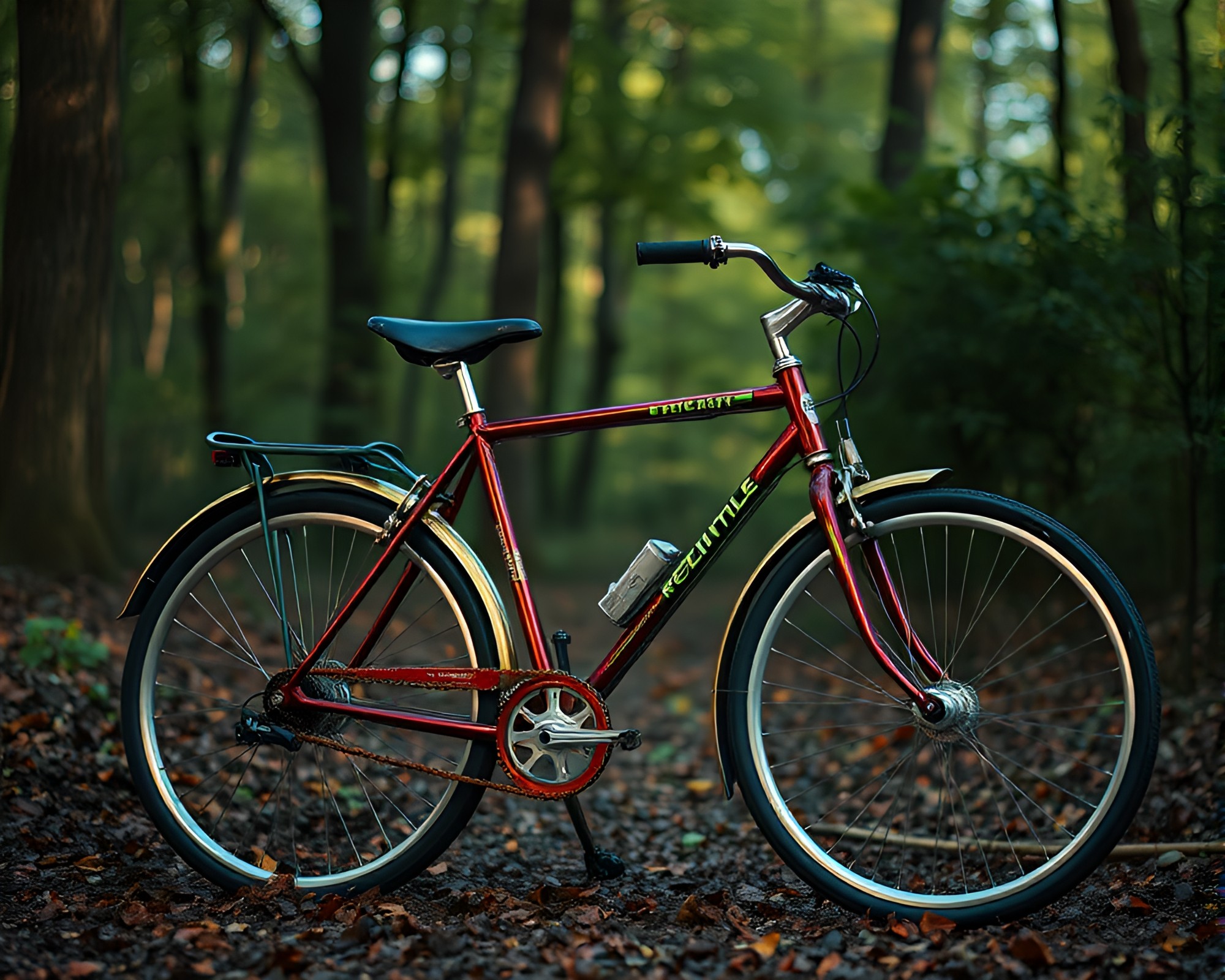 Bicycle in Enchanted Holographic Forest – free AI stock image