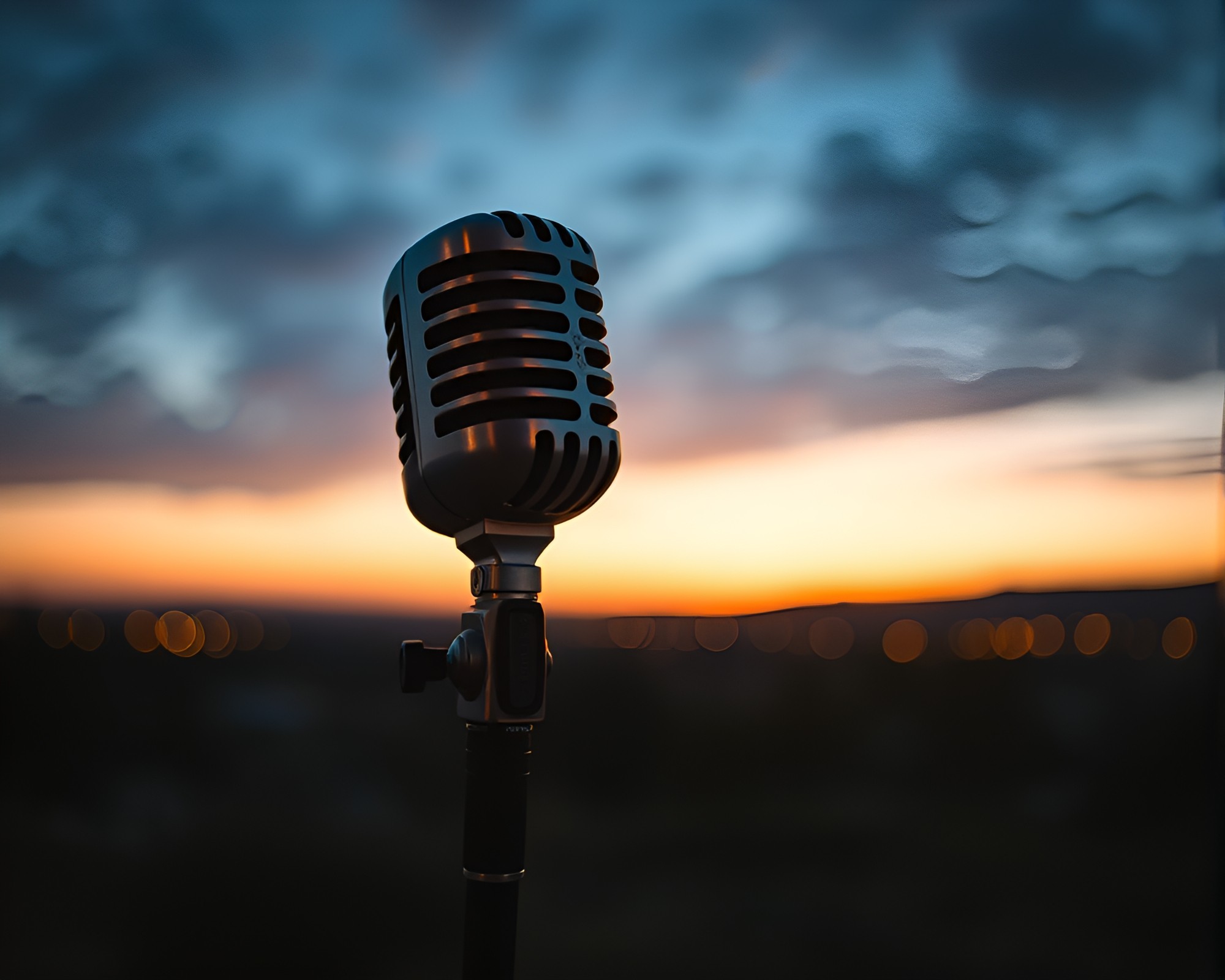 Twilight Microphone in High-Angle Close-Up – free AI stock image