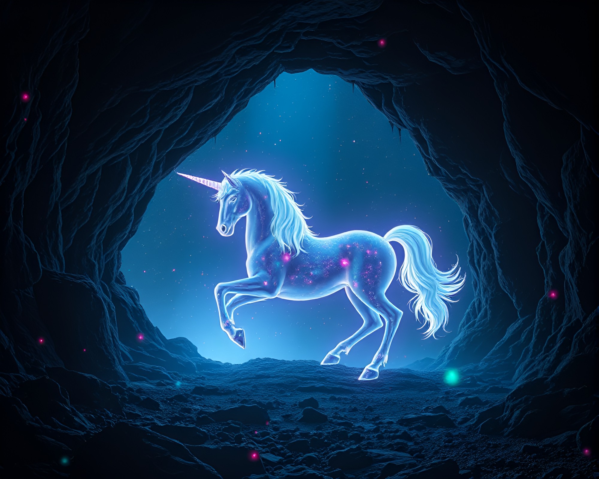 Synthwave Cave Centaur with Holographic Specks – free AI stock image