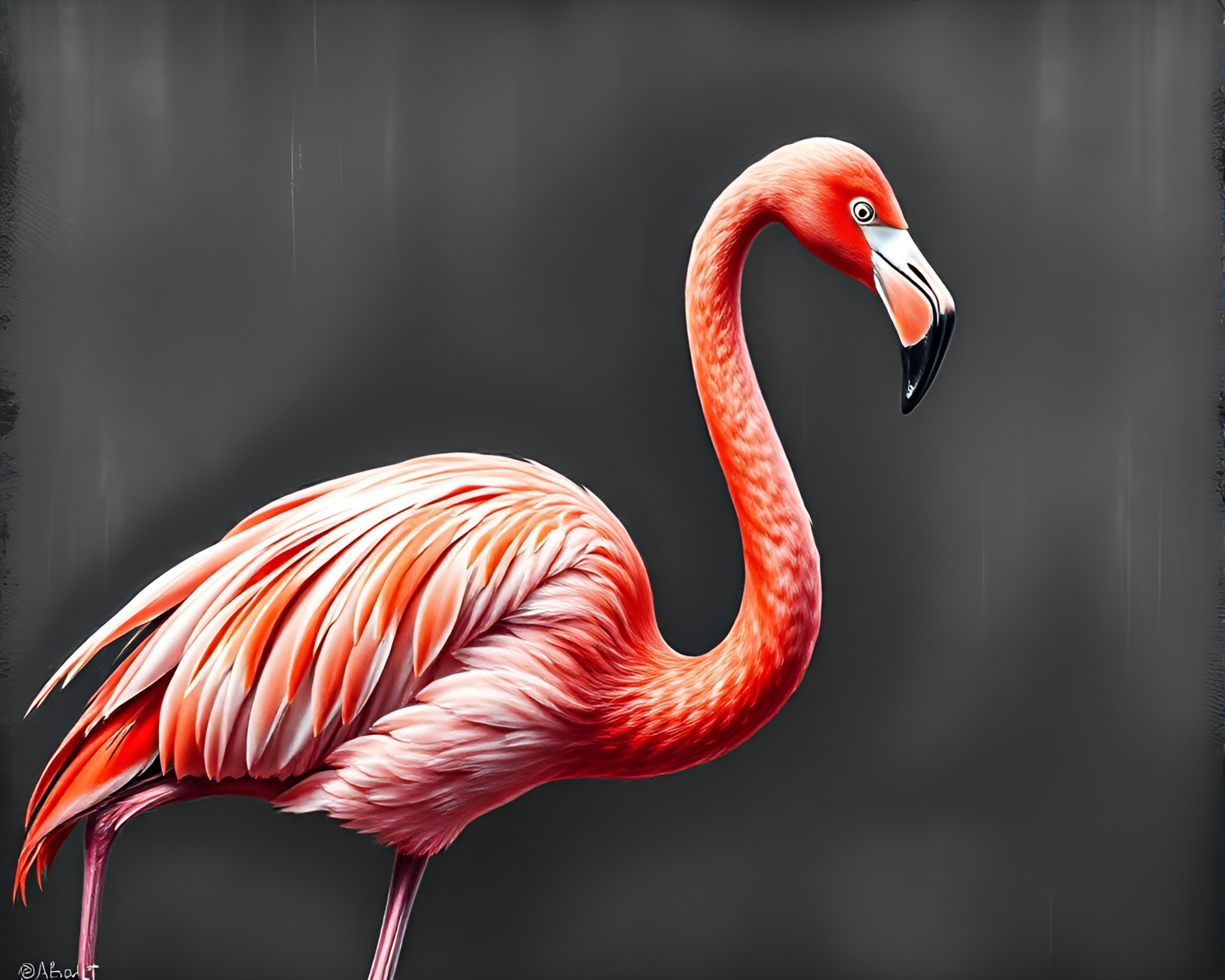 Chalk drawing of flamingo in brick red lighting – free AI stock image