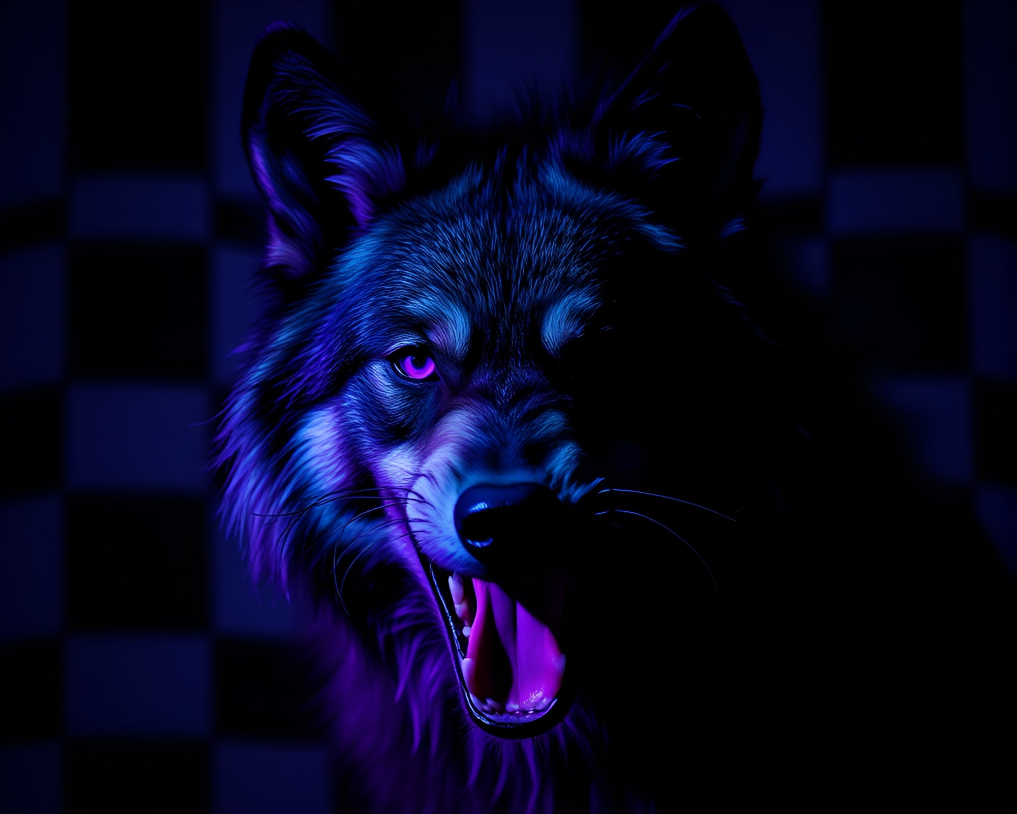 Checkered Werewolf in Ultraviolet Darkness – free AI stock image