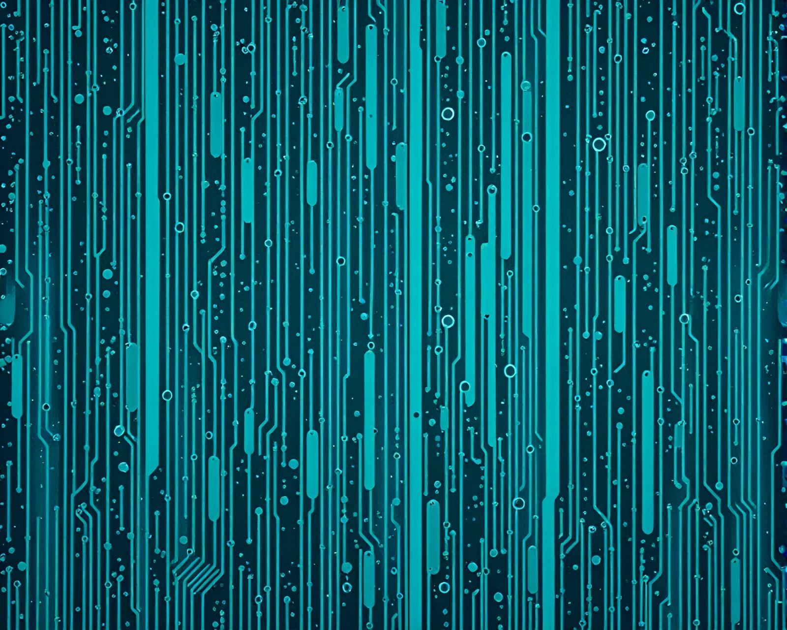 Écorché composition of circuit board with teal rain droplets