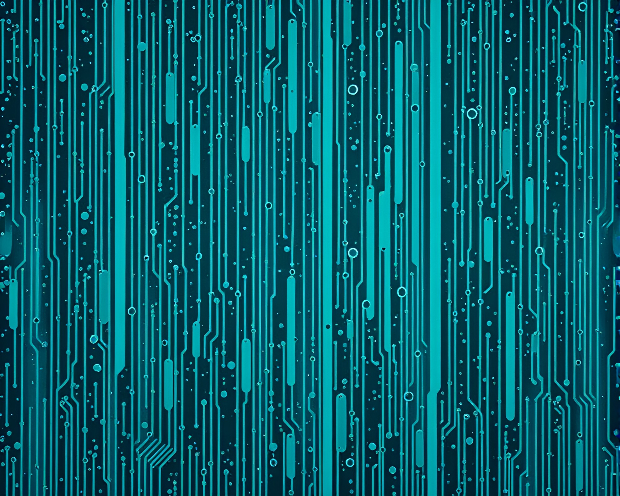 Teal Circuit Board Rain Droplets Study – free AI stock image