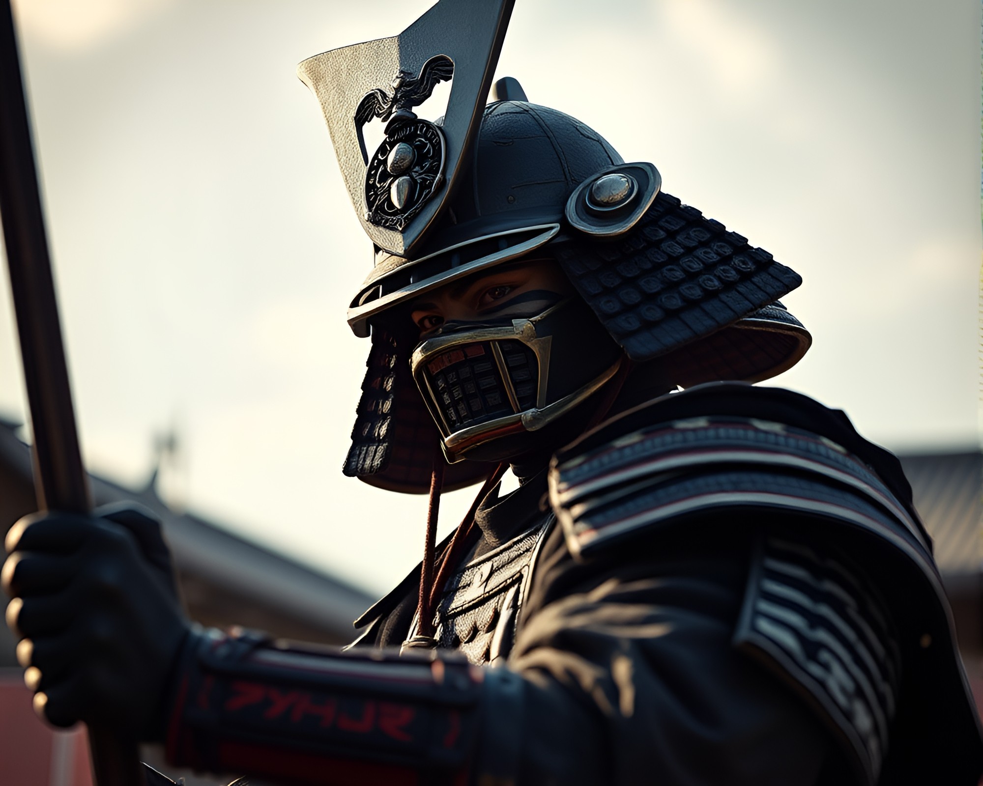 Samurai Warrior in Dutch Angle with Soft Shadows – free AI stock image