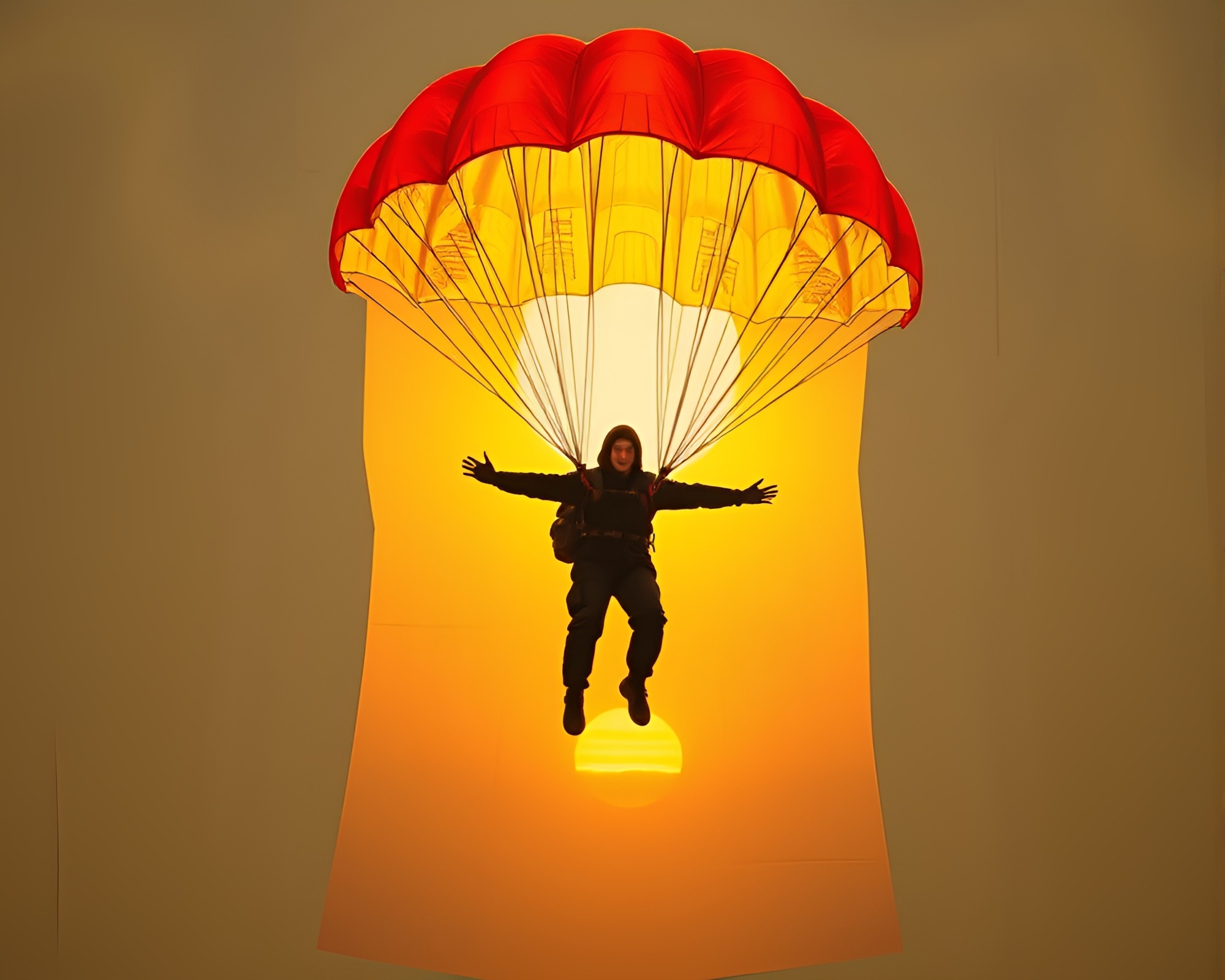 Cybernetic Parachute Jumper in Cool Dawn Light – free AI stock image