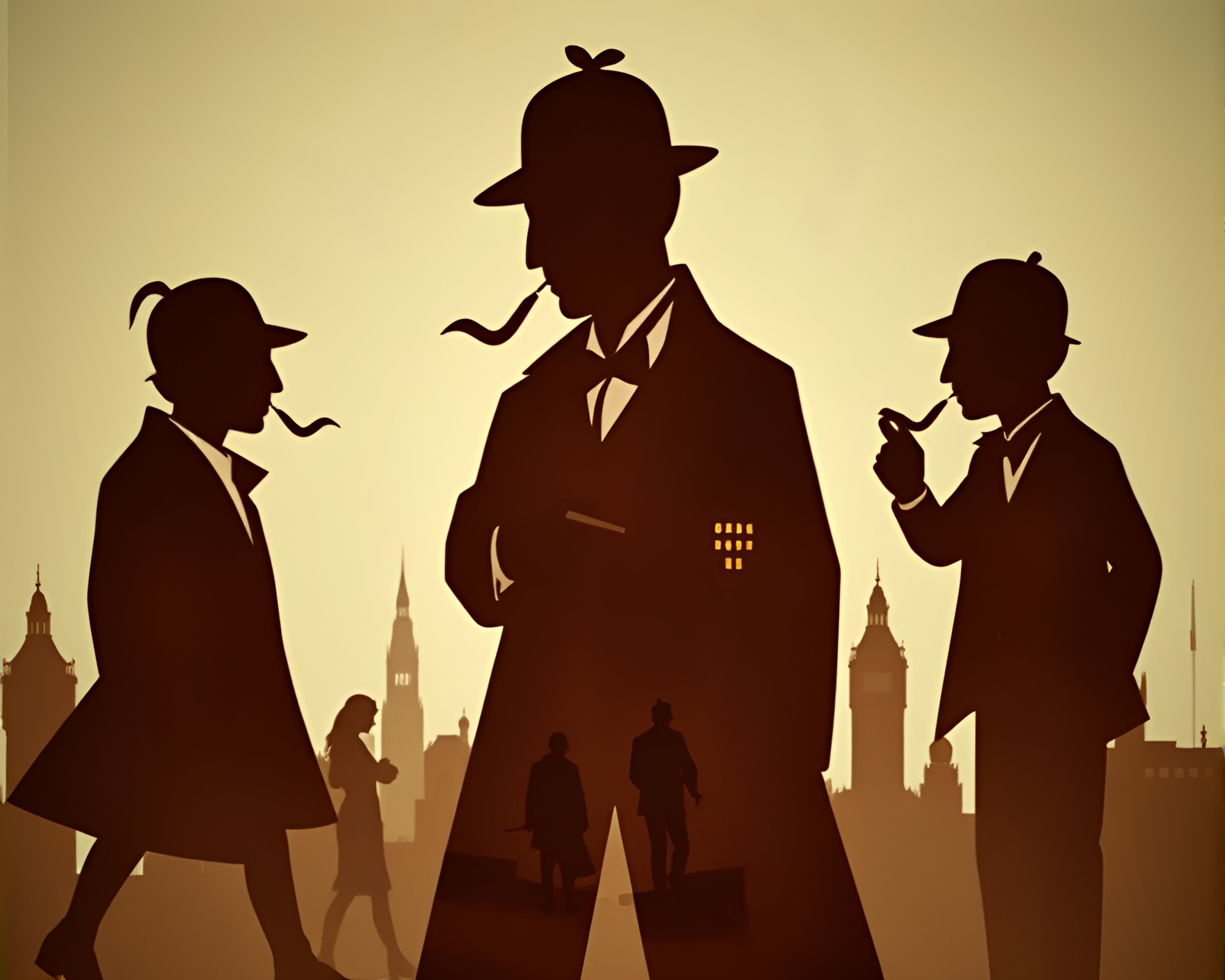Sherlock Holmes Silhouette Collage Cutouts – free AI stock image