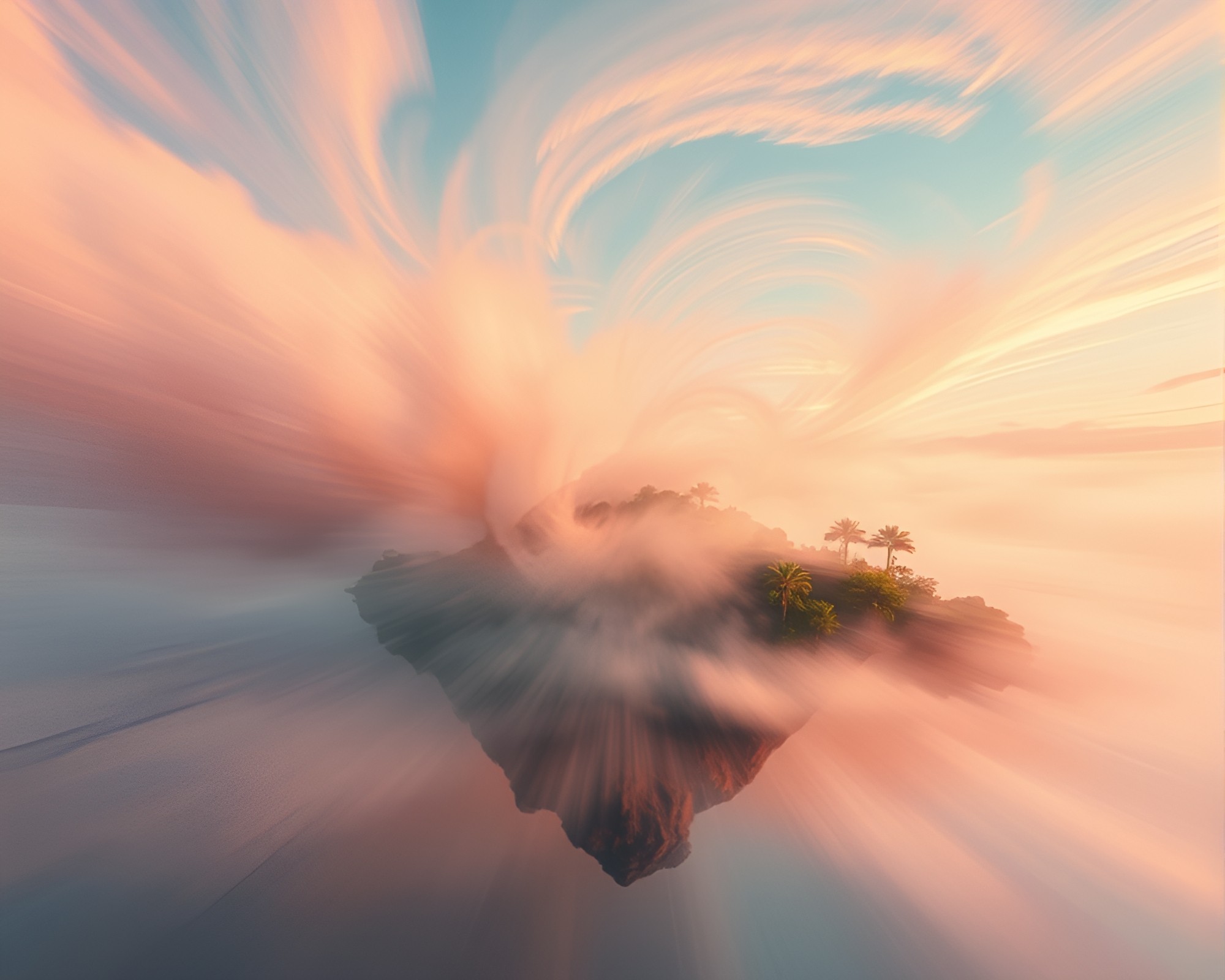 Surreal Floating Island Swirls in Dreamy Haze – free AI stock image