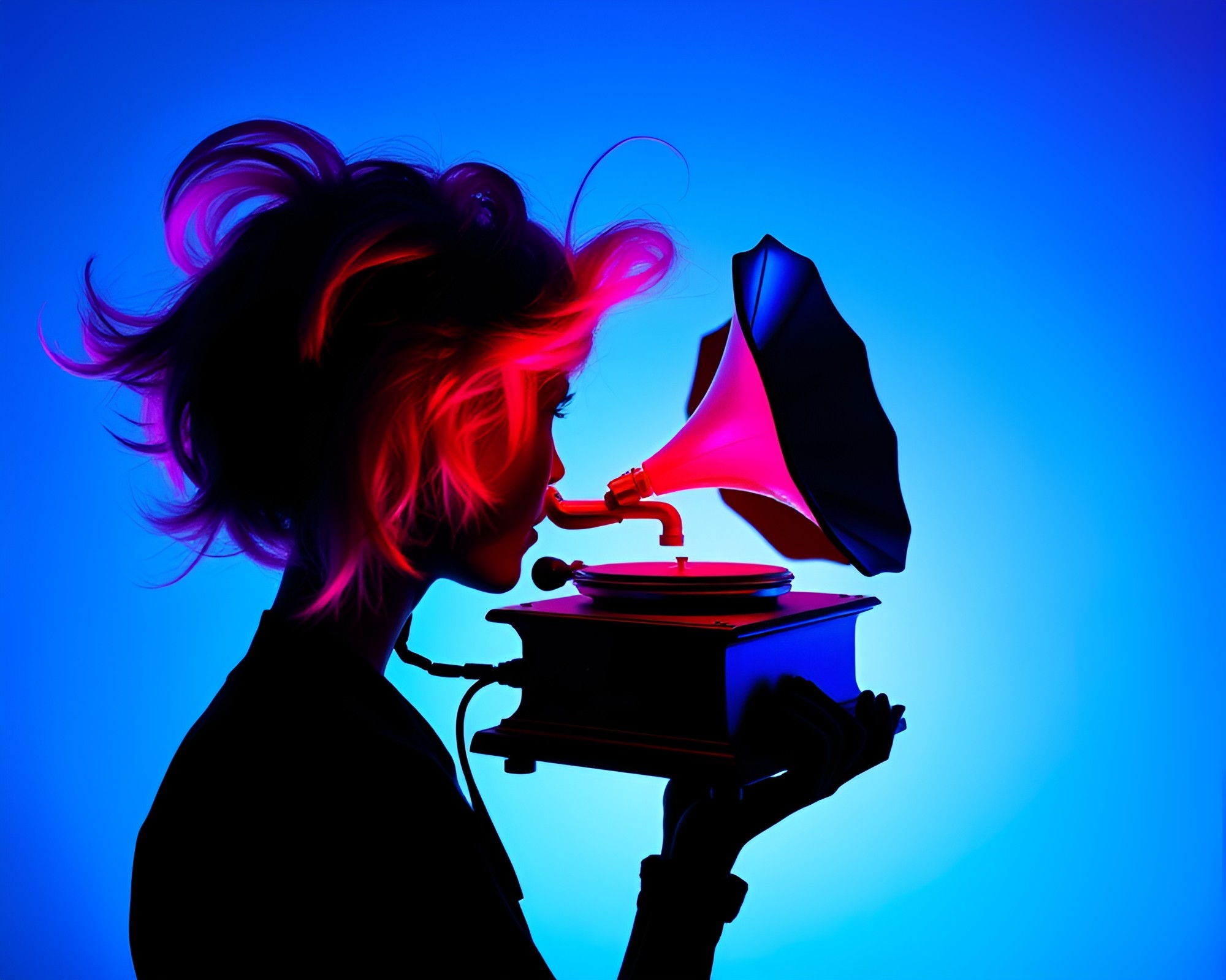 Steampunk Gramophone Shadow Silhouette – free AI stock image