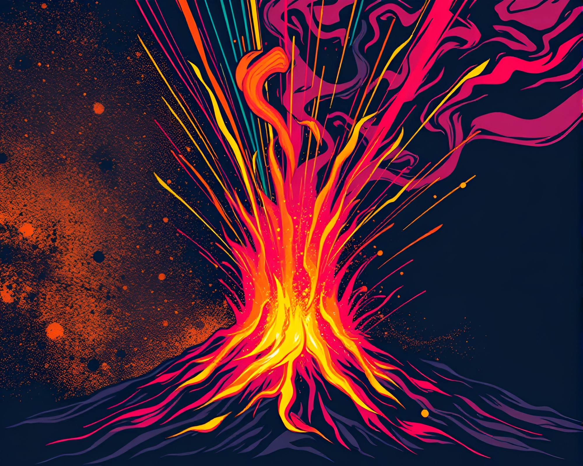 Fiery Tattoo Flash Art: Volcanic Eruption Color Pop – free AI stock image