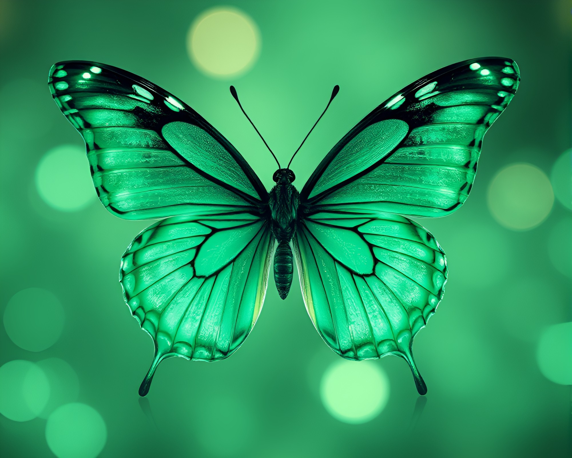 Futuristic Lens Distorted Silk Butterfly in Mint Green Light – free AI stock image