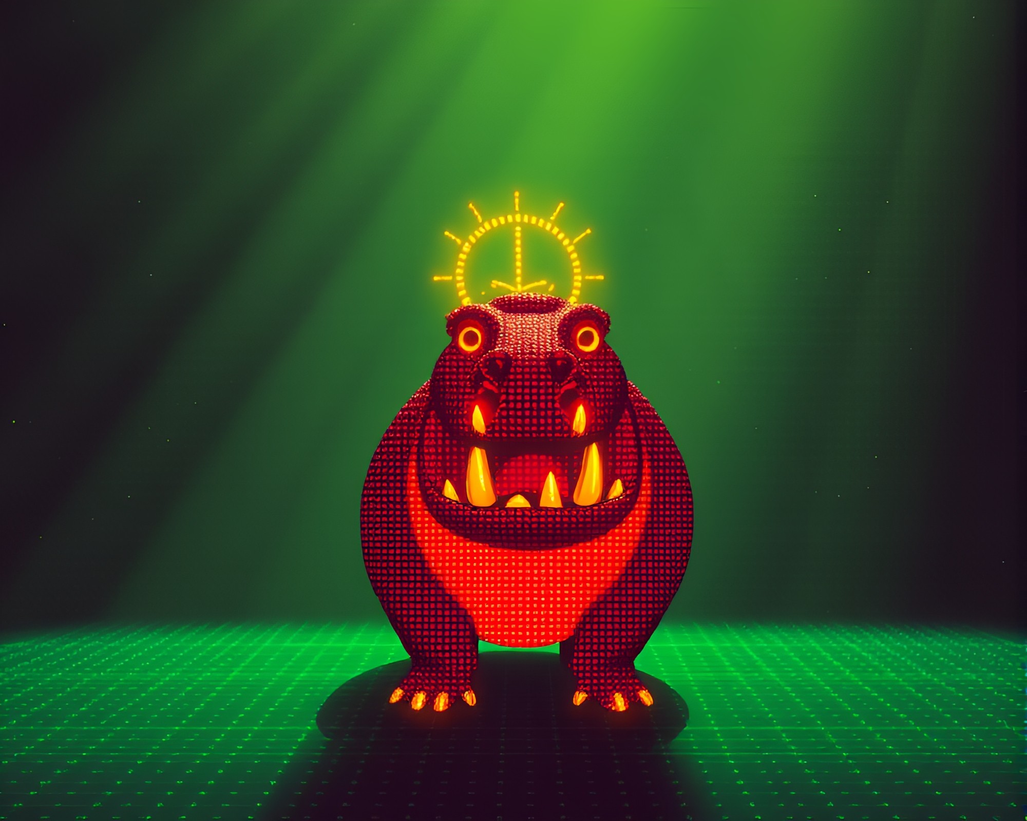 Grunge Hippopotamus in LED Pixel God Rays – free AI stock image