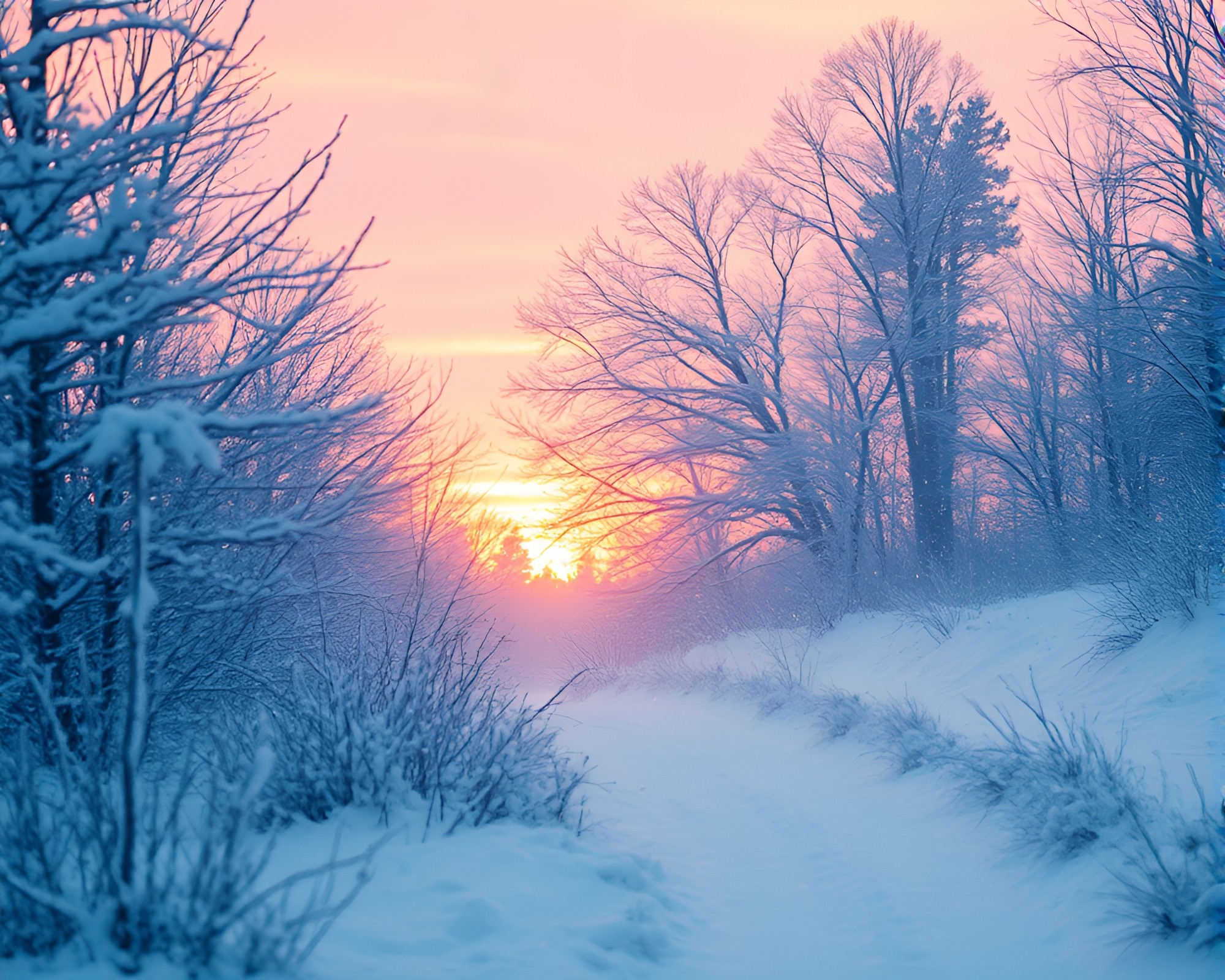 Winter Wonderland Dust Overlay Sunset Glow – free AI stock image