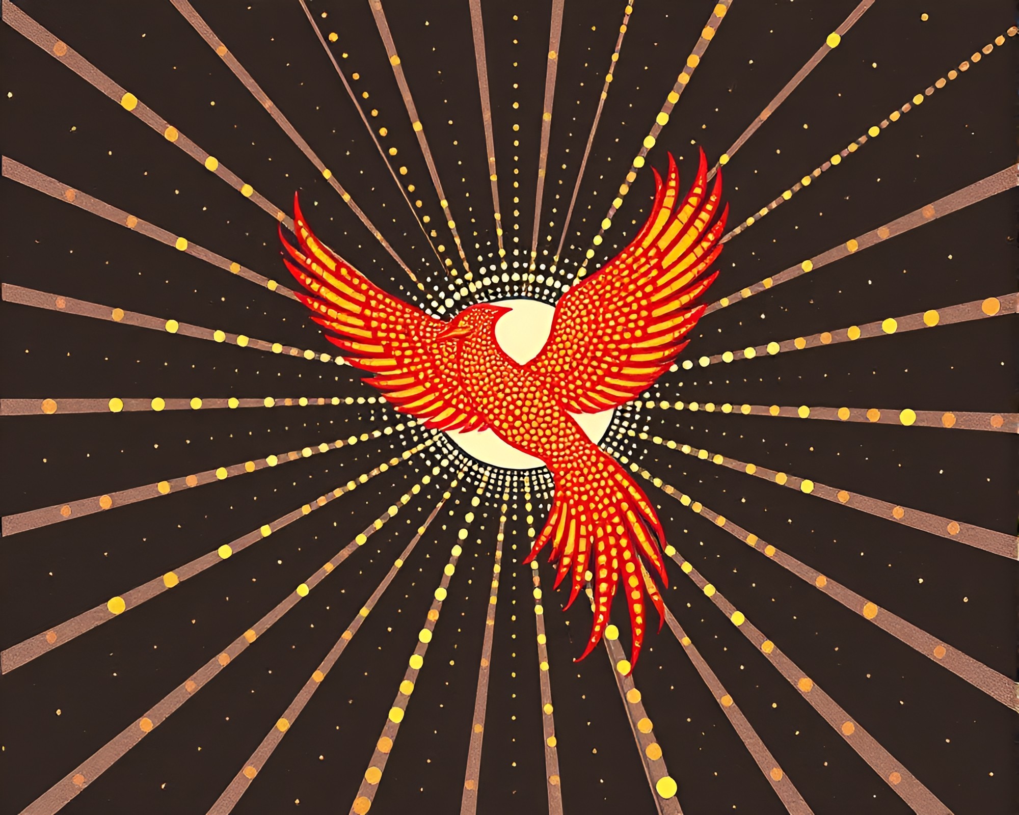 Cubist Phoenix Rising in Sunbeam Rays – free AI stock image