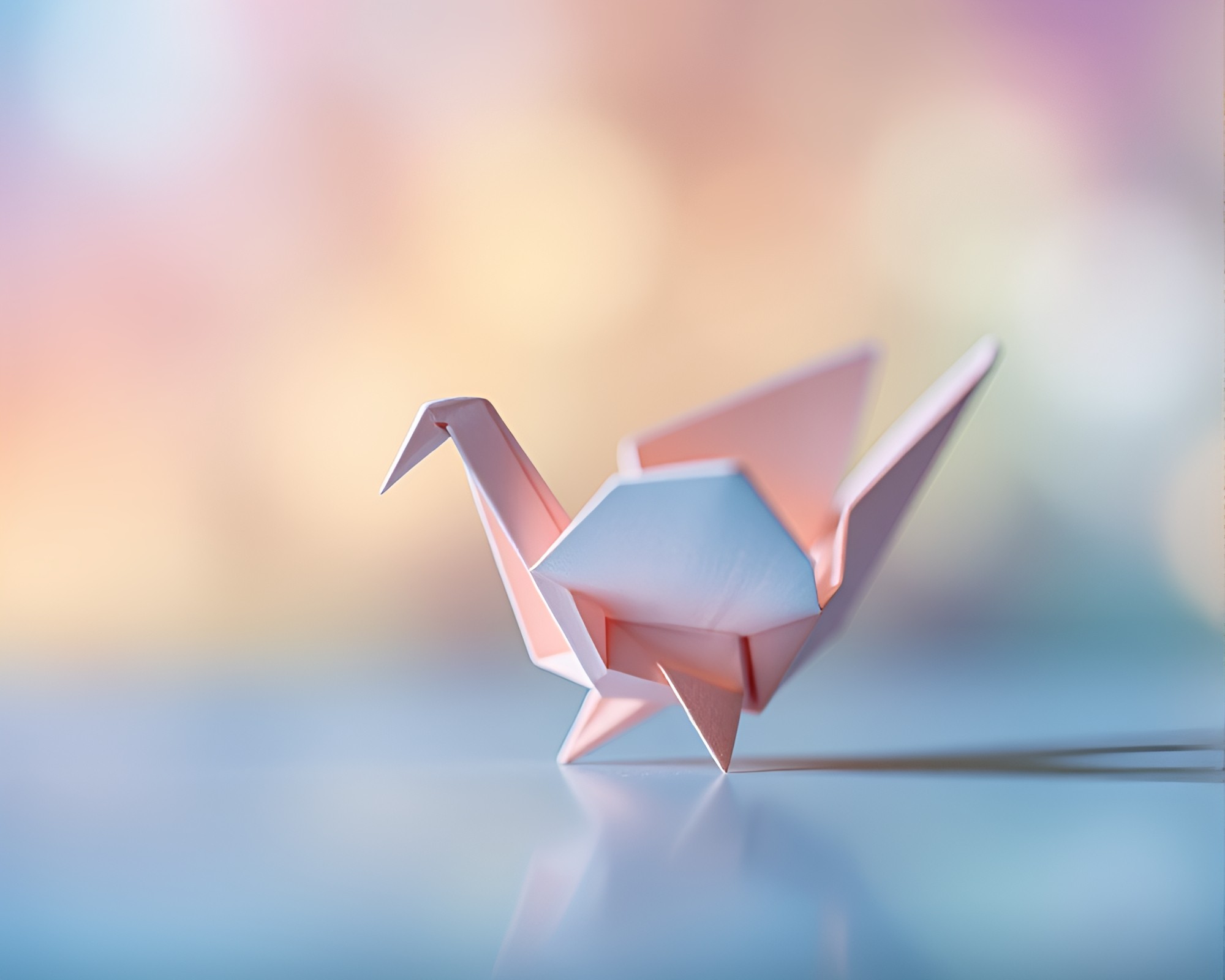 Aurora Origami Crane in Soft Focus Macro Photography – free AI stock image