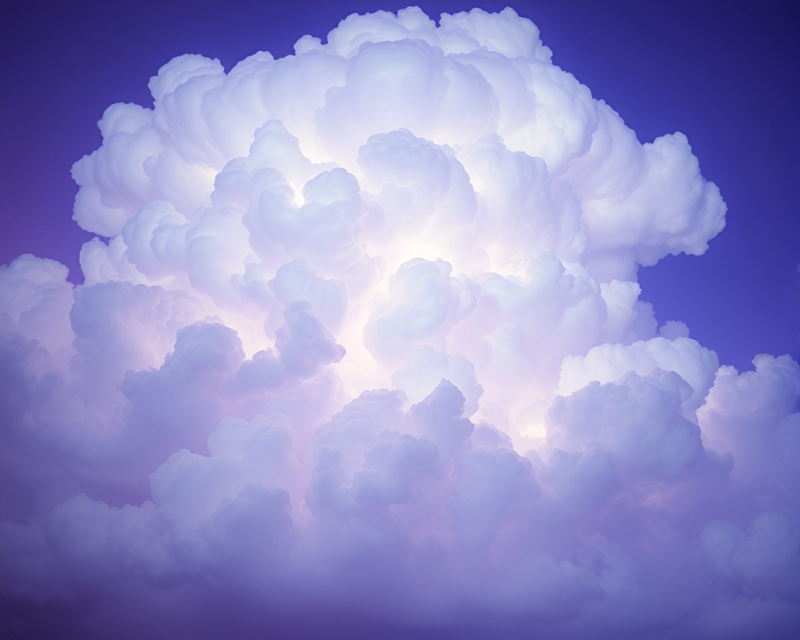 Surreal clouds resembling Murano glass under purple ultraviolet light