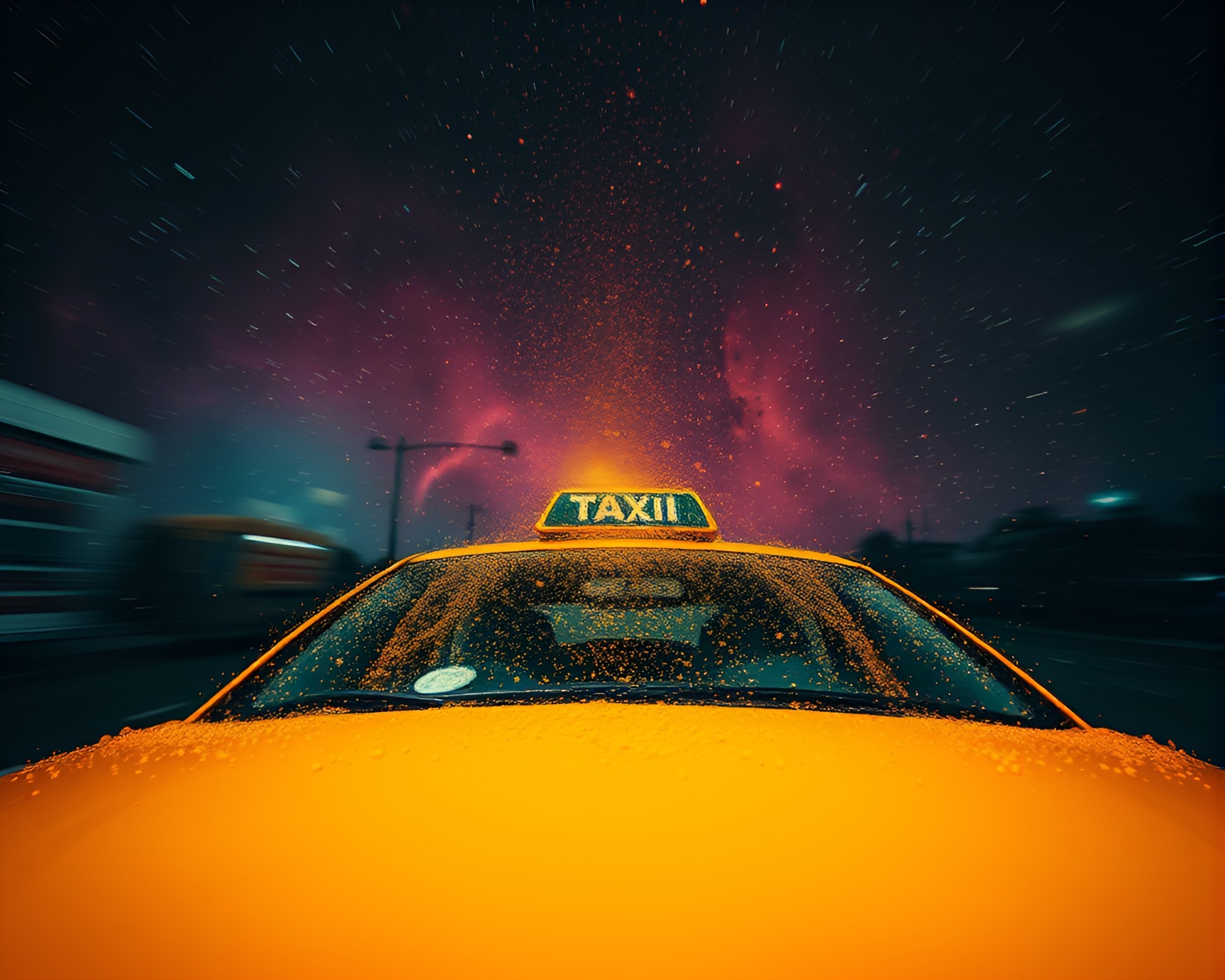 Cosmic Hover Taxi Among Dust Particles in Slow Shutter – free AI stock image
