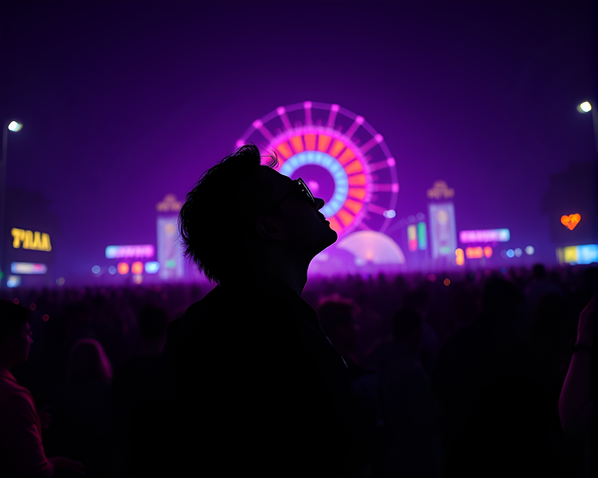 Time Traveler’s Bioluminescent Crowd Silhouette – free AI stock image