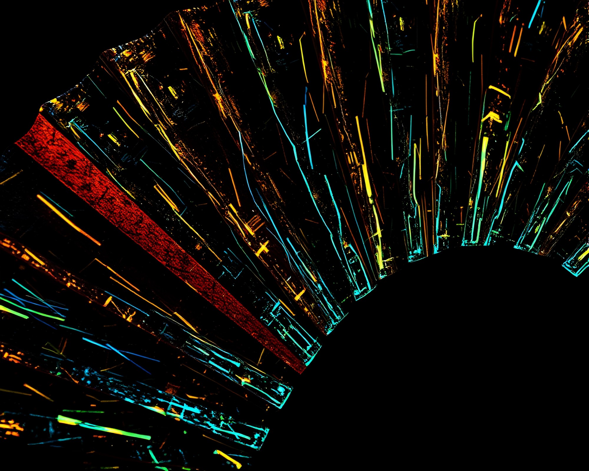 Glowing Hand-Painted Fan in Metallic Landscape – free AI stock image