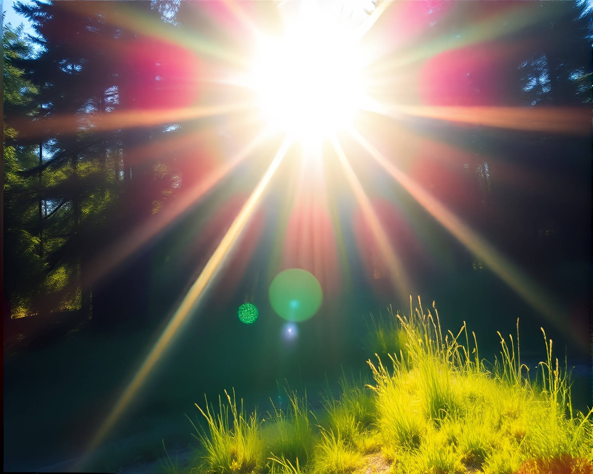 Dazzling Shield: Midday Lens Flare Tempera Painting – free AI stock image
