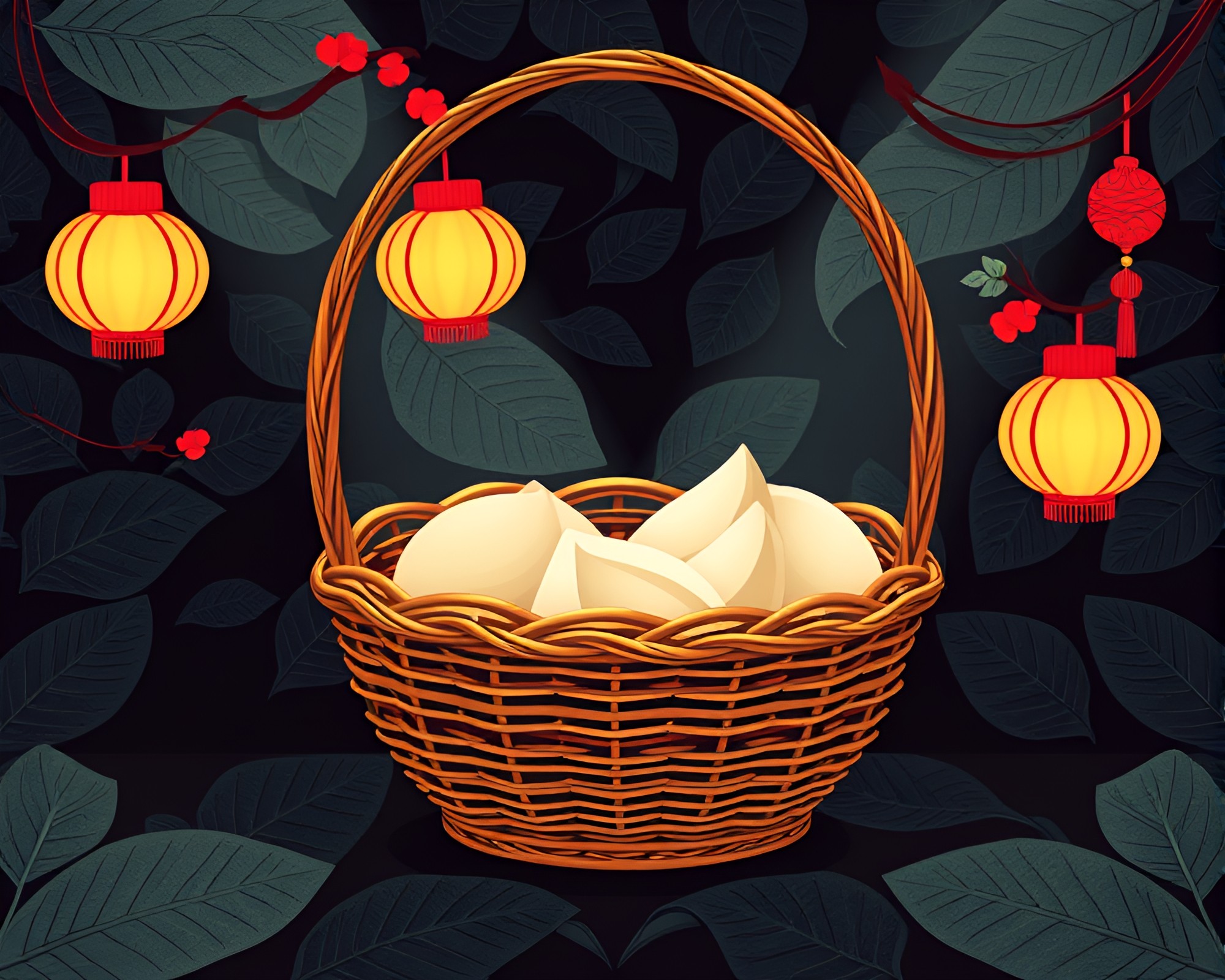 Dim Sum Inspired Fashion Illustration with Leaf Vein Patterns – free AI stock image