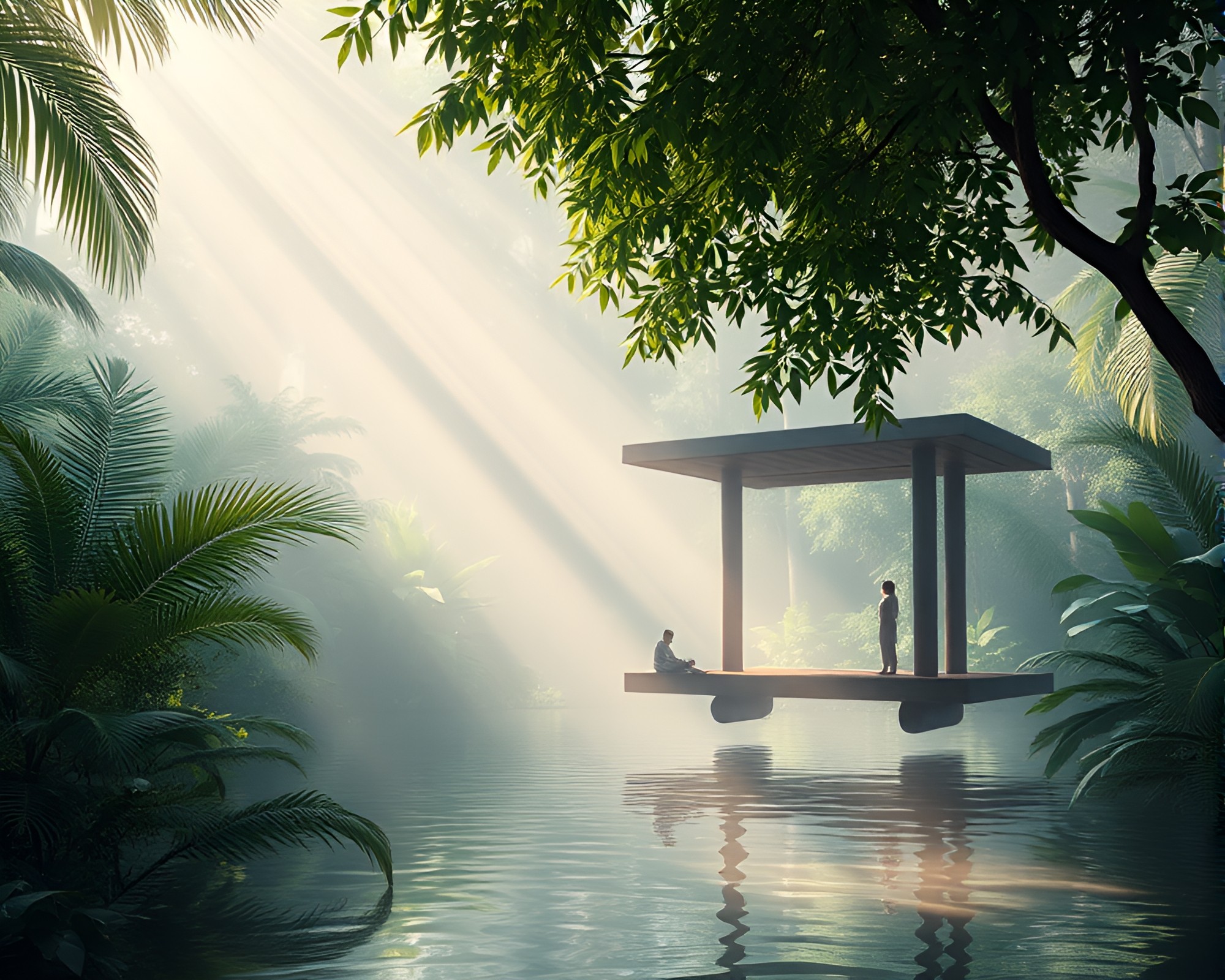 Serenity Pavilion in Enchanted Jungle Oasis – free AI stock image