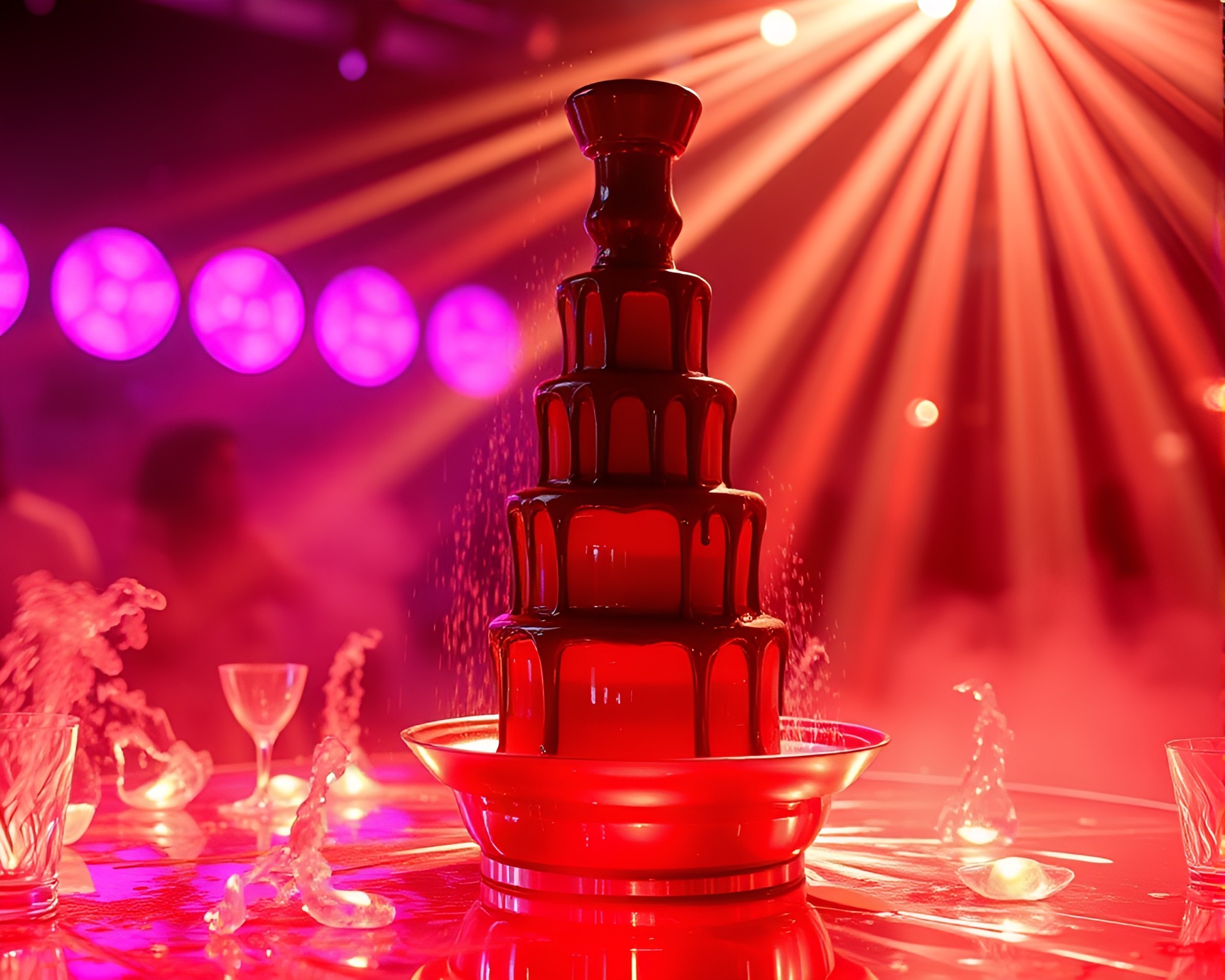 Neon Chocolate Fountain Illuminated by Laser Beams Concept Art – free AI stock image