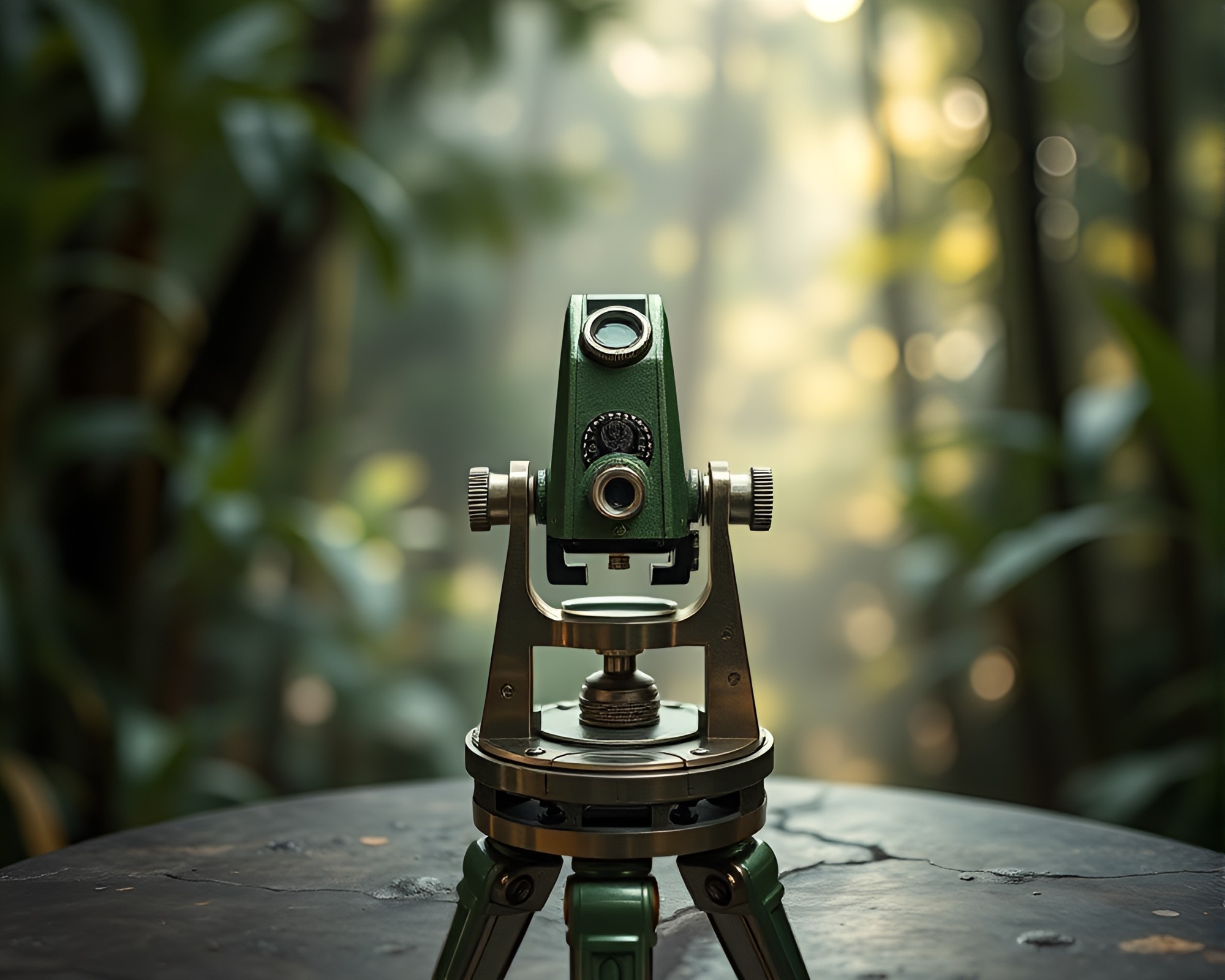 Enchanted Antique Sextant in Miniature Rainforest Glass Dome – free AI stock image