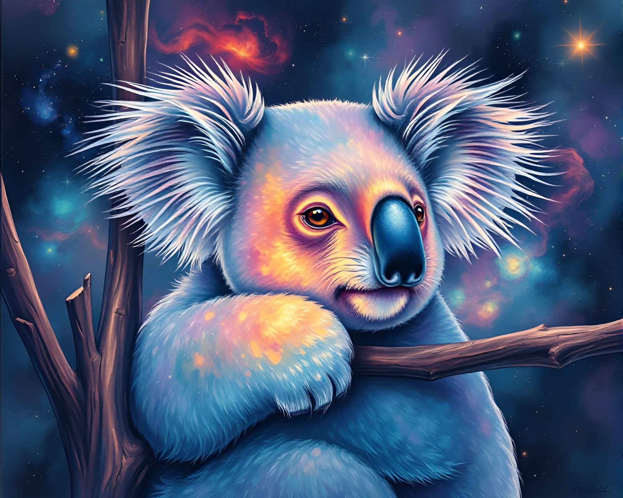 Koala in Cosmic Prism Refraction with Nebula Hues – free AI stock image