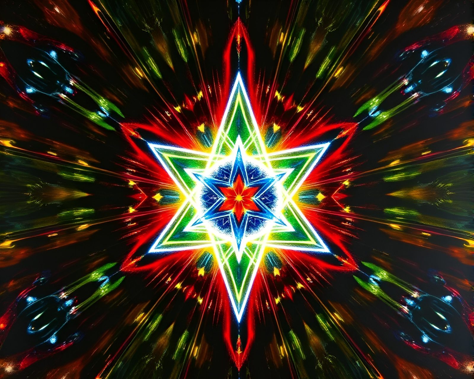 Radiant club lights illuminating mystical tempera painting