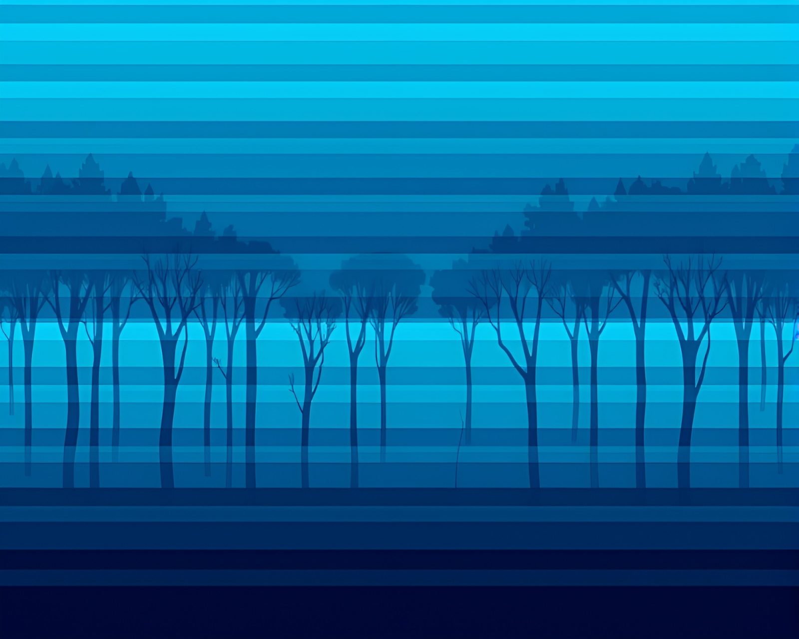 Geometrically abstracted stripes in a bioluminescent forest setting