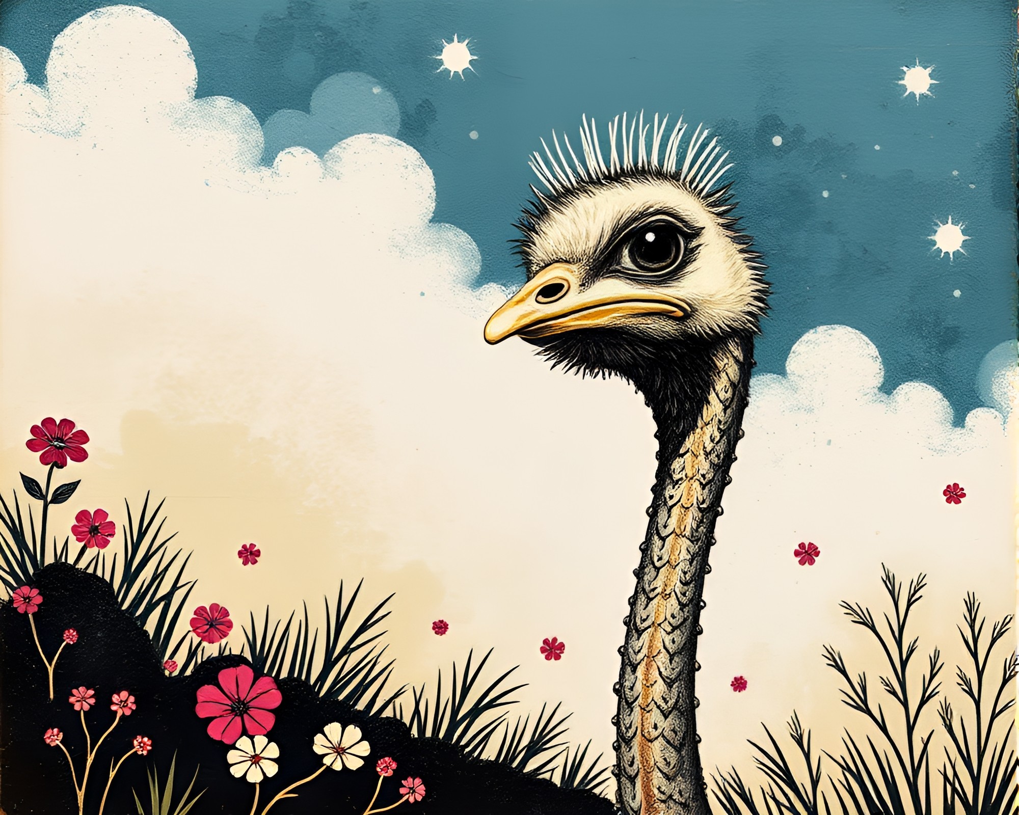 Manga-style Ostrich with Stunning Foil Stamping Design – free AI stock image