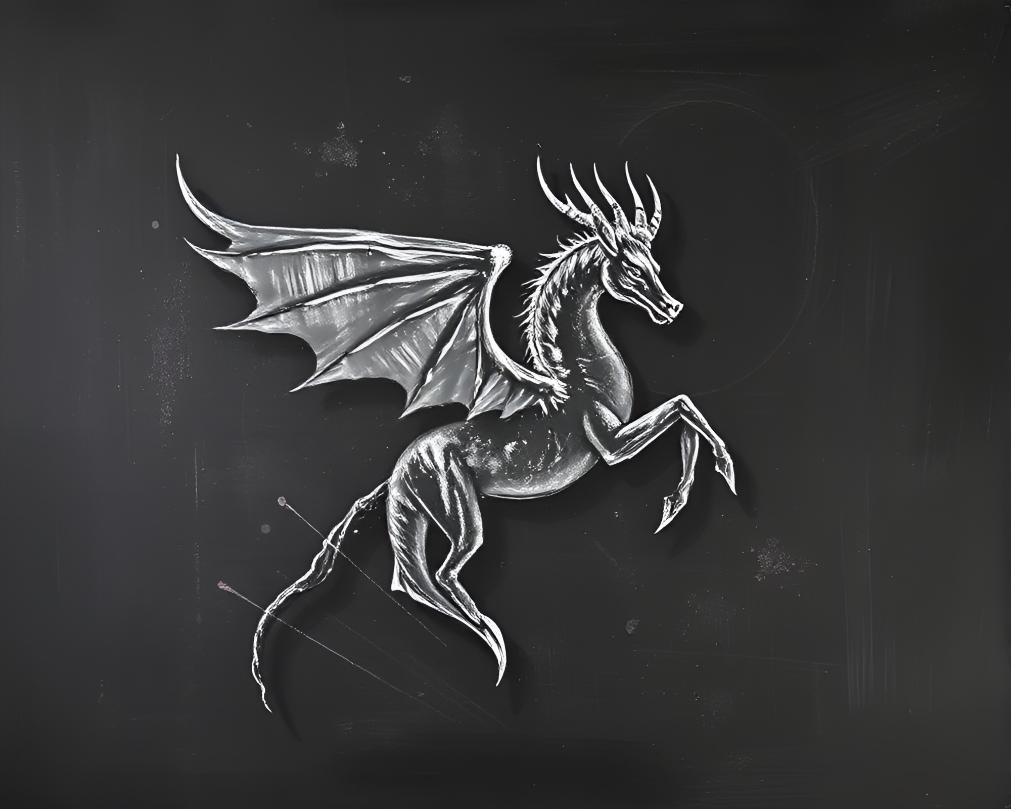 Chimera Emerging from Smudged Chalkboard in Volcanic Ash Light – free AI stock image