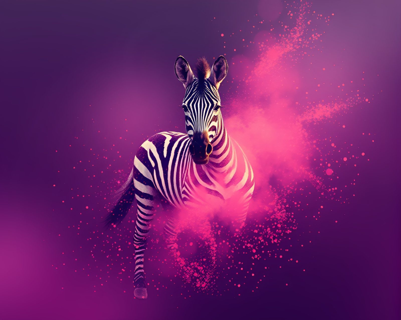Pixelated zebra surrounded by swirling dust particles