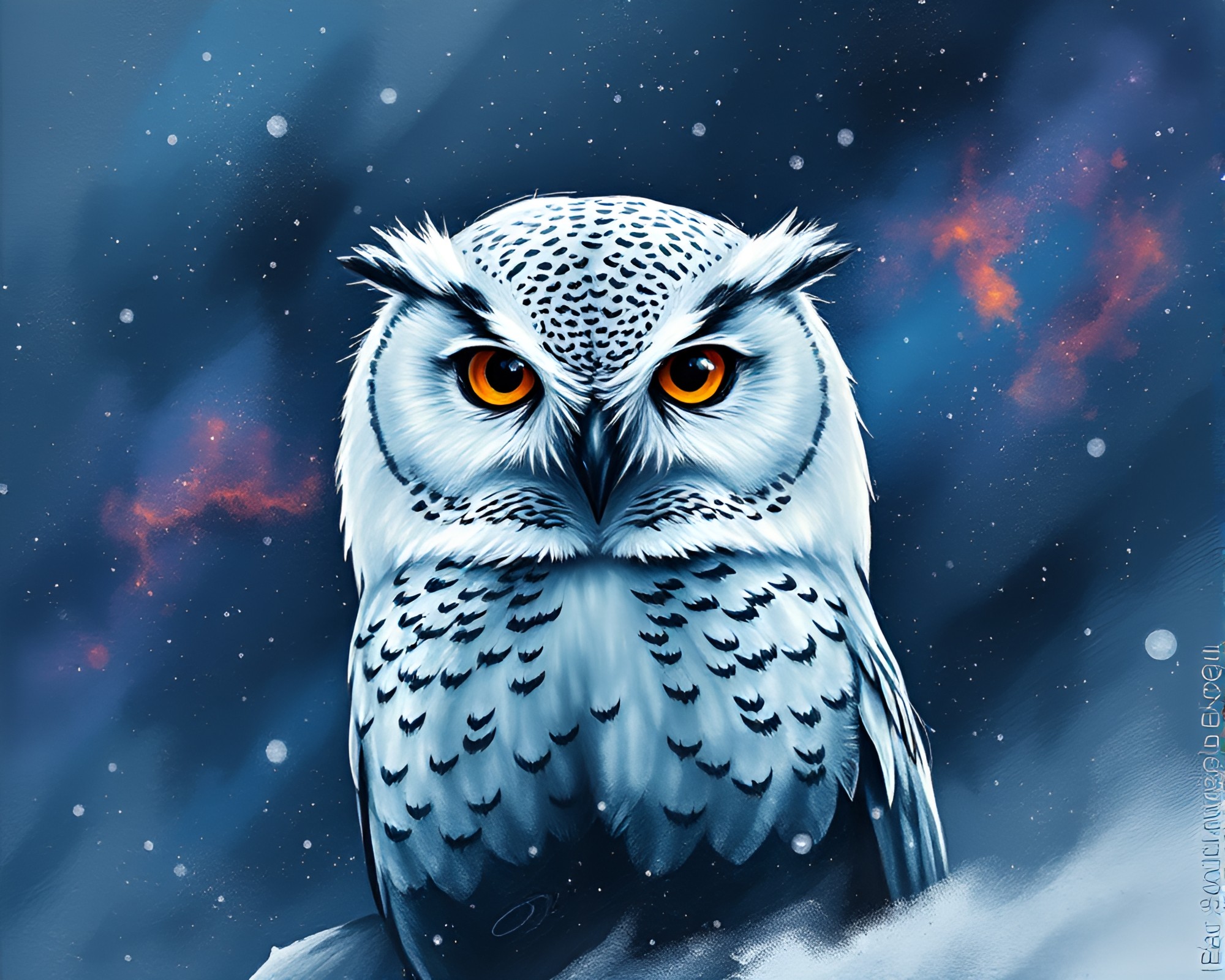 Snowy Owl Charcoal Sketch in Galaxy Dystopia – free AI stock image