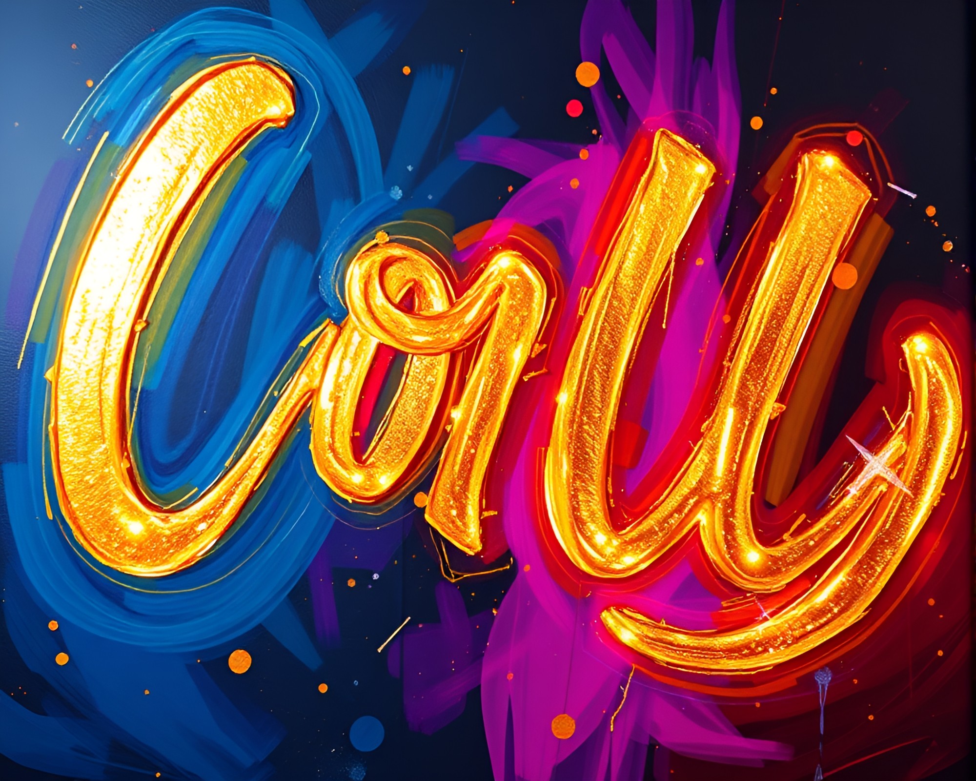 Vibrant Neon Handwritten Letter on Action Painting Background – free AI stock image