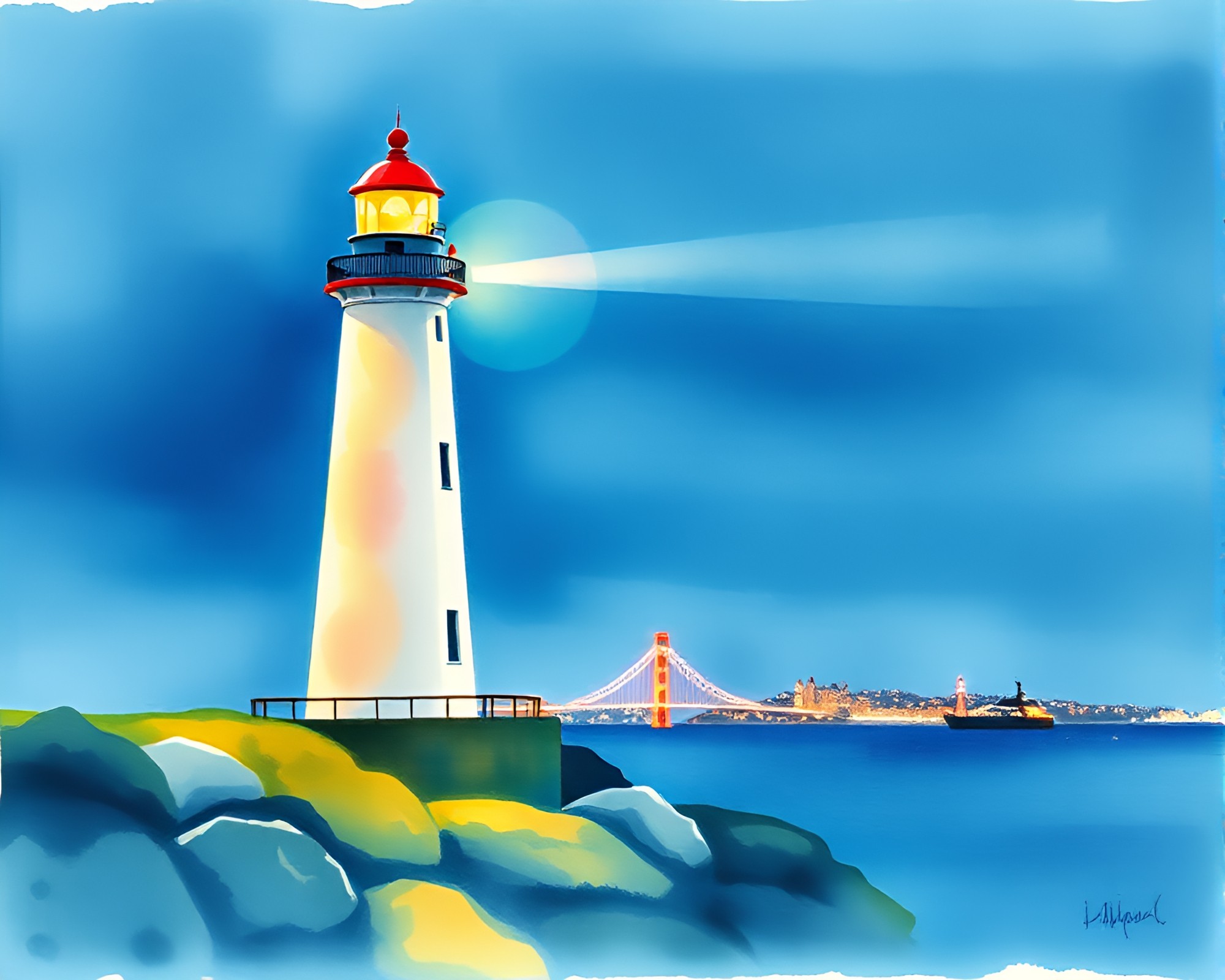 Surreal Lighthouse in Neon City Glow – free AI stock image