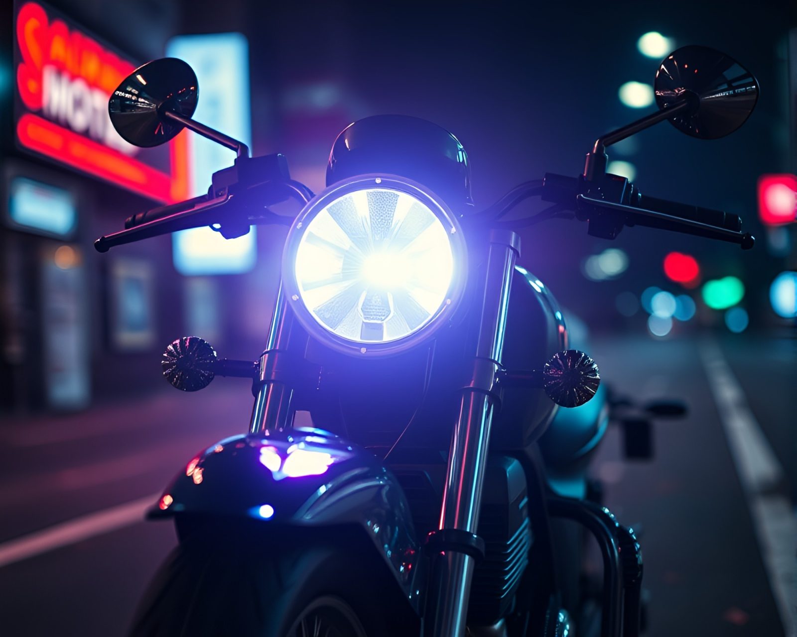 Stereographic view of neon motorcycle in dazzling digital noise