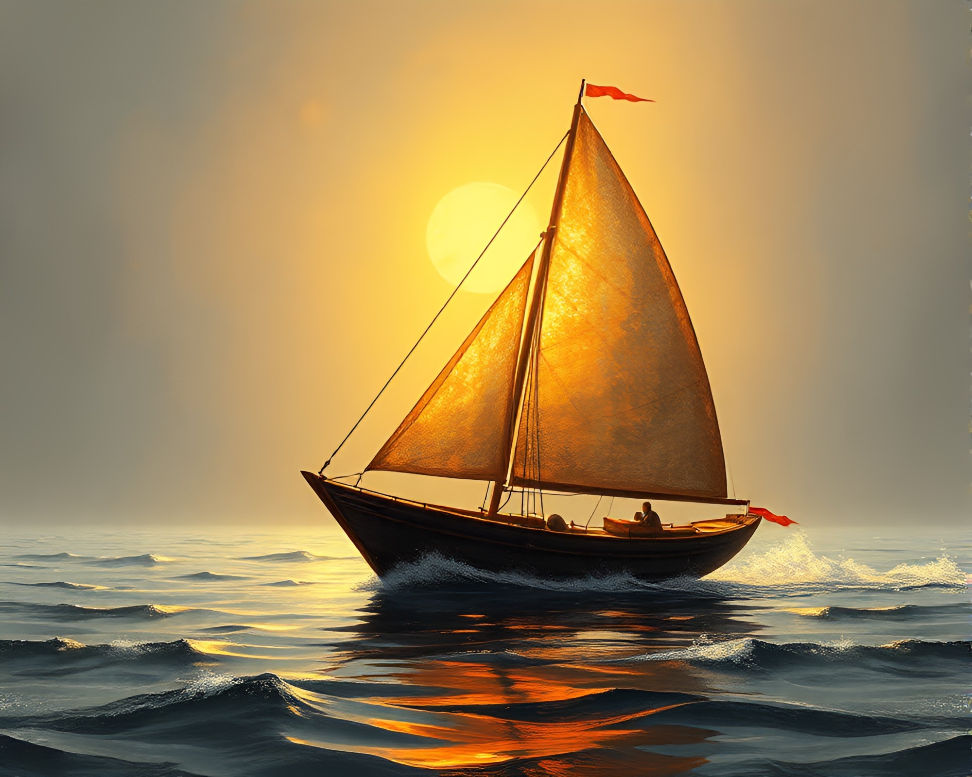 Solar Sailboat with Silver Leaf Accents Fantasy Illustration – free AI stock image