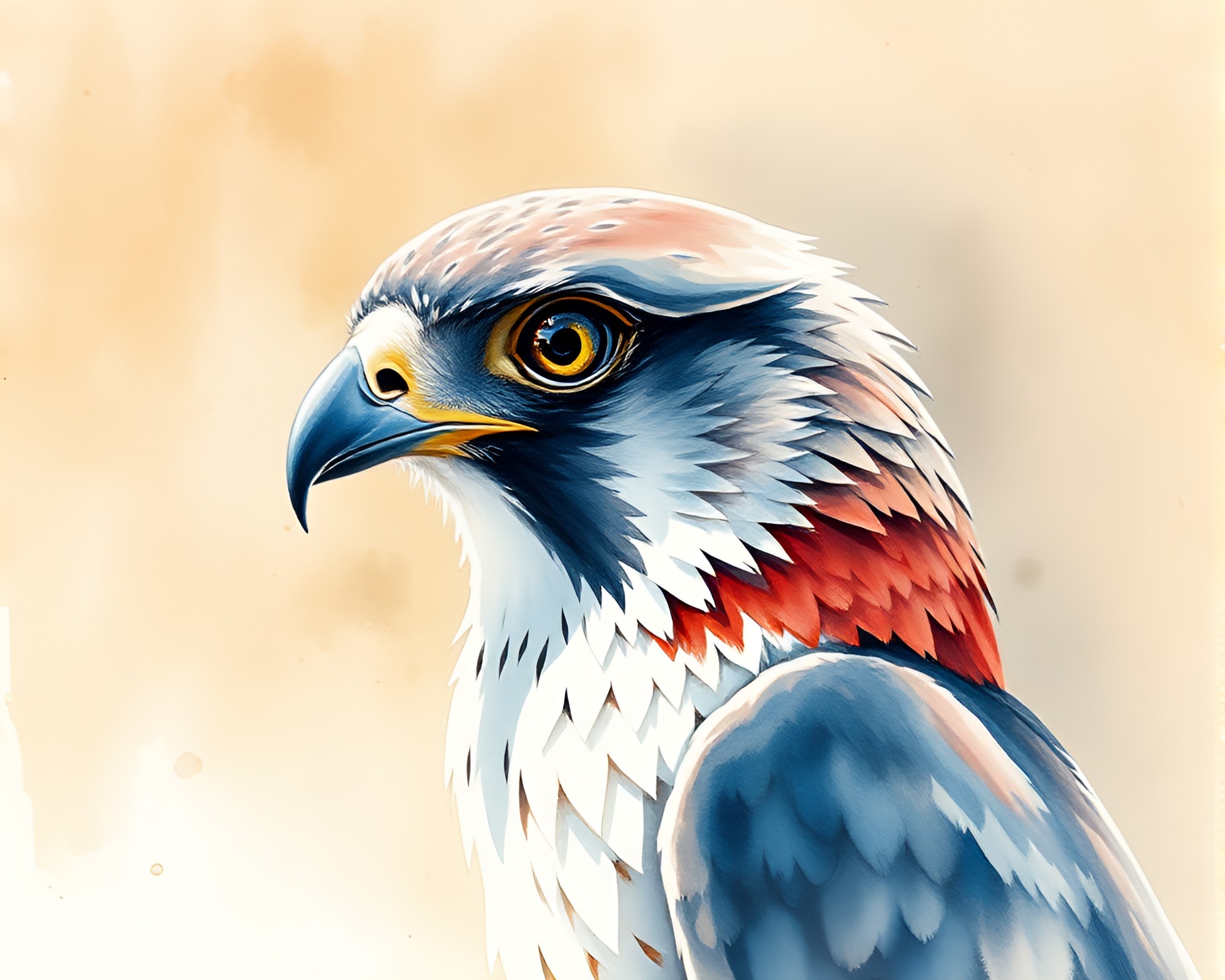 Falcon in Watercolor with Silver Leaf Accents – free AI stock image