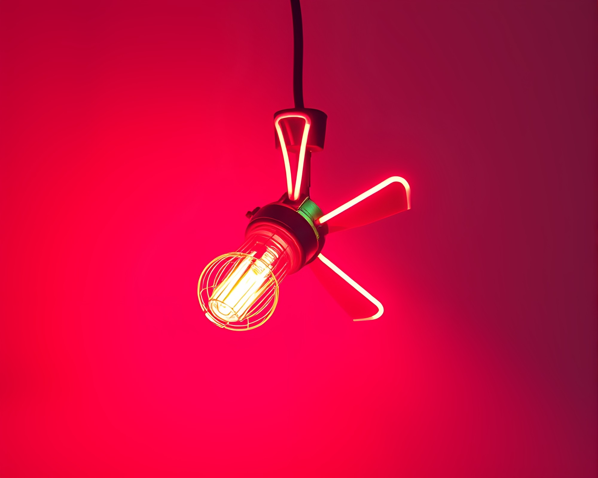 Neon Hand-Painted Fan Streetlamp Glow – free AI stock image