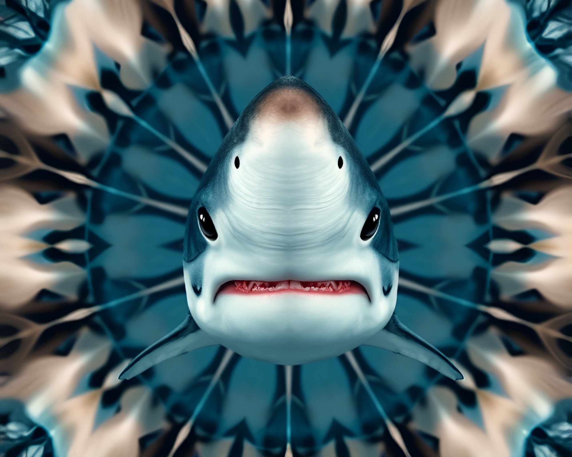 Symmetrical Shark Contouring in Complementary Colors – free AI stock image