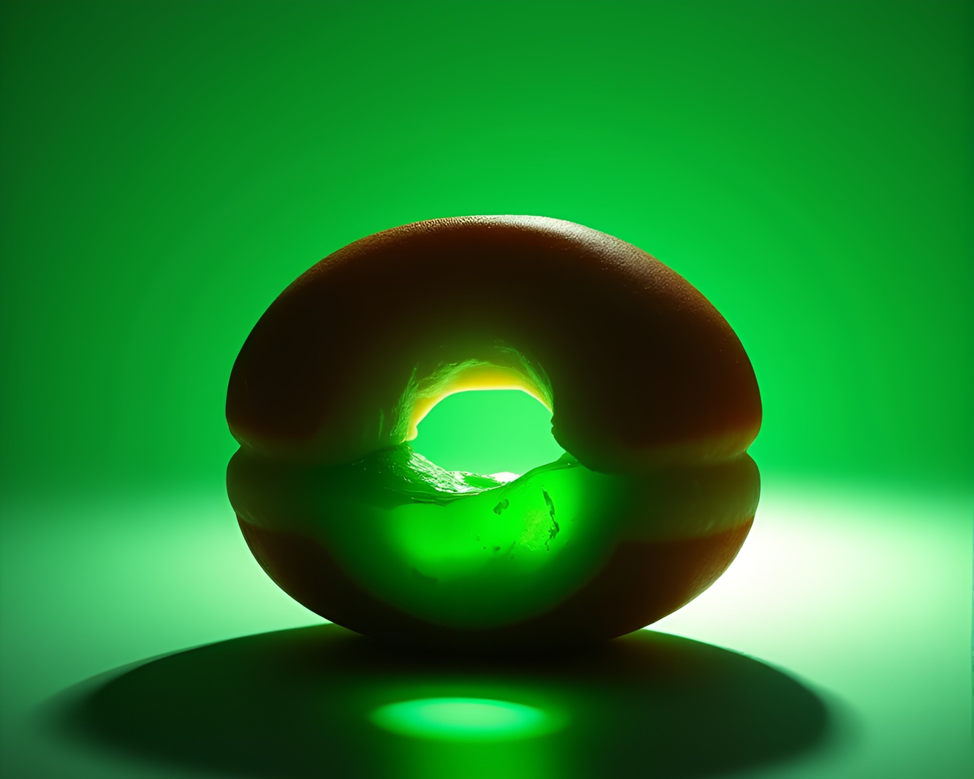 Minimalist Silhouette of Jelly-Filled Doughnut with Emerald Highlights – free AI stock image